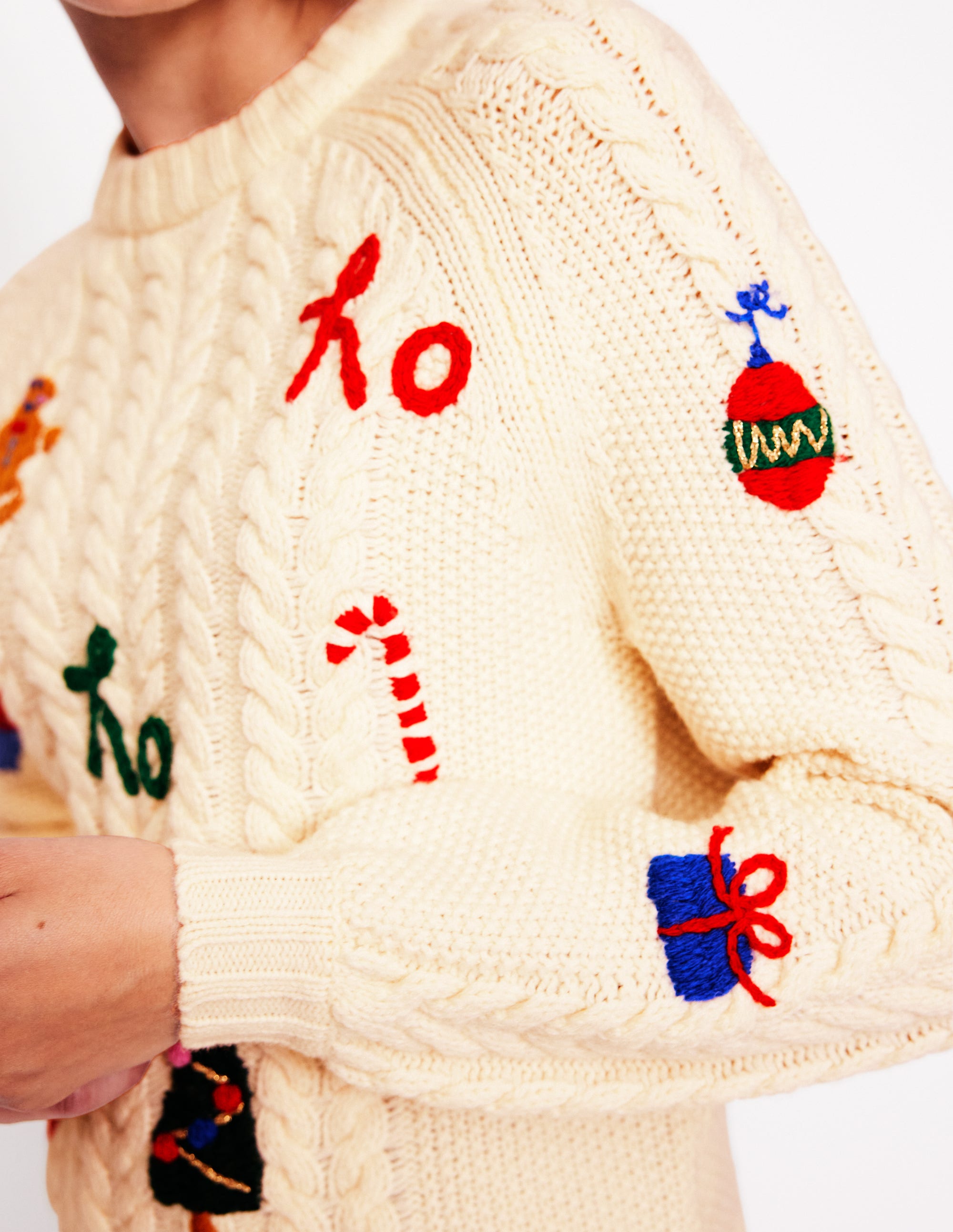 Heritage Cable Jumper-Warm Ivory, Ho Ho Ho - Image 2