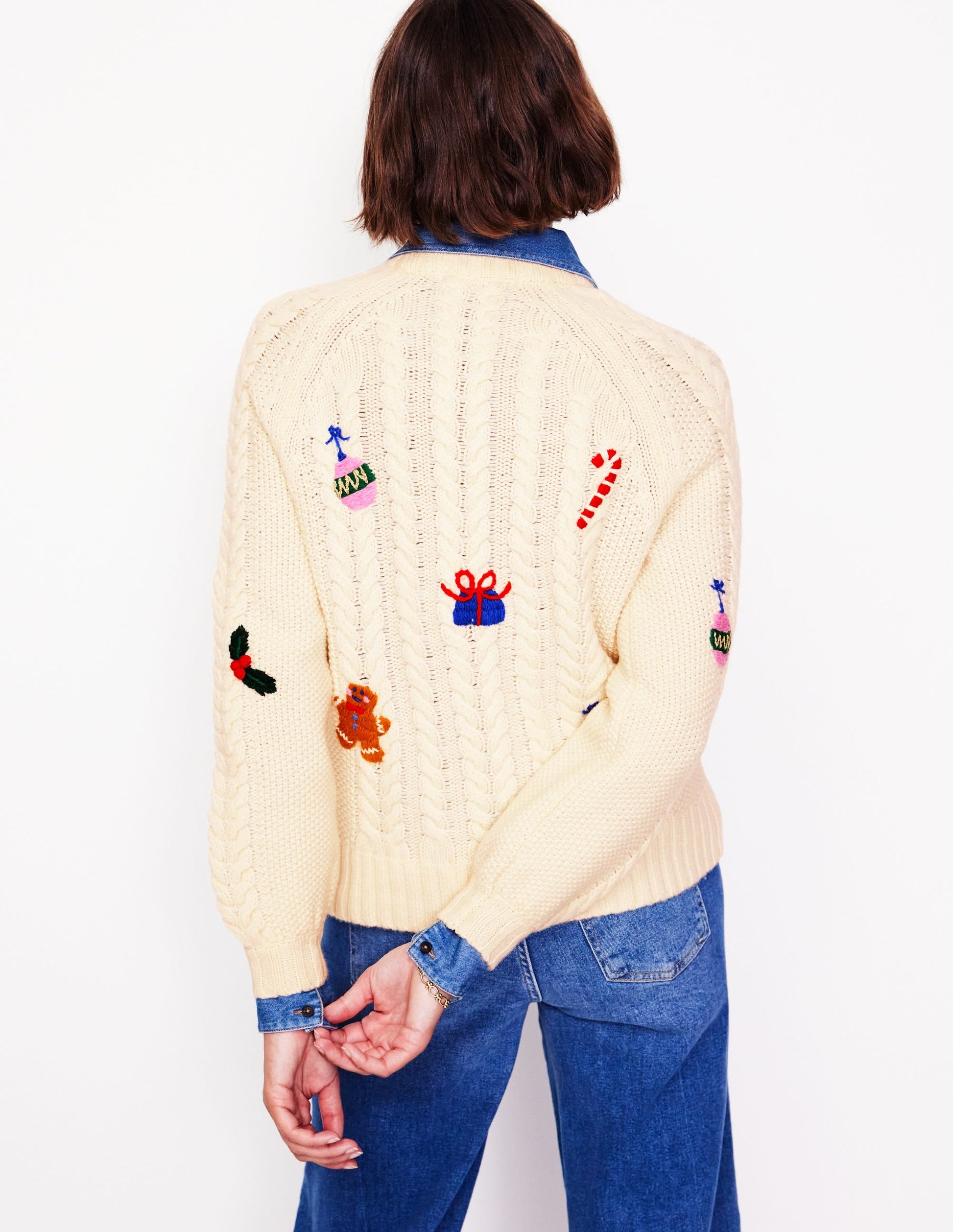 Heritage Cable Jumper-Warm Ivory, Ho Ho Ho-3