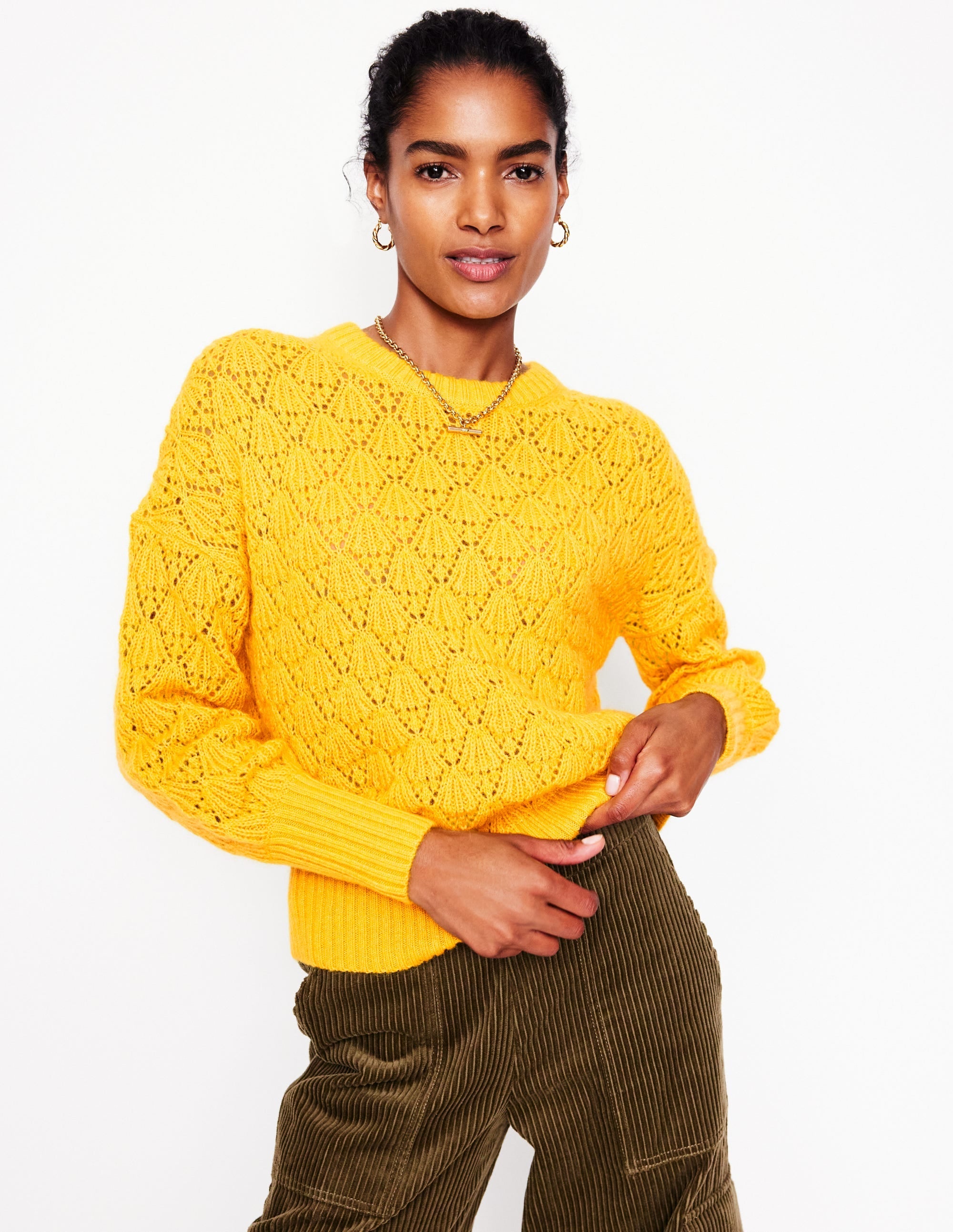 Chunky Pointelle Jumper-Pineapple Yellow - Image 1