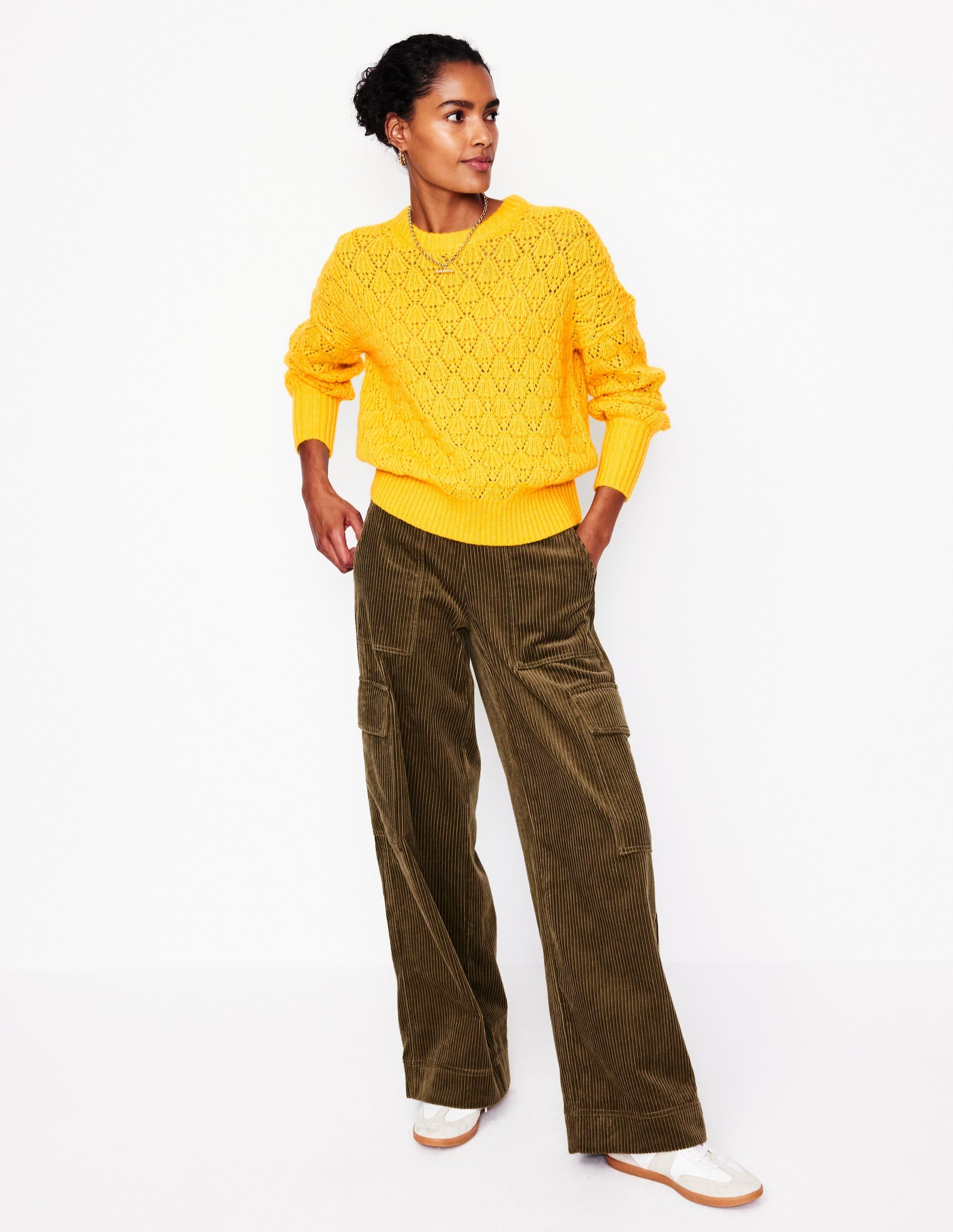 Chunky Pointelle Jumper-Pineapple Yellow - Image 4