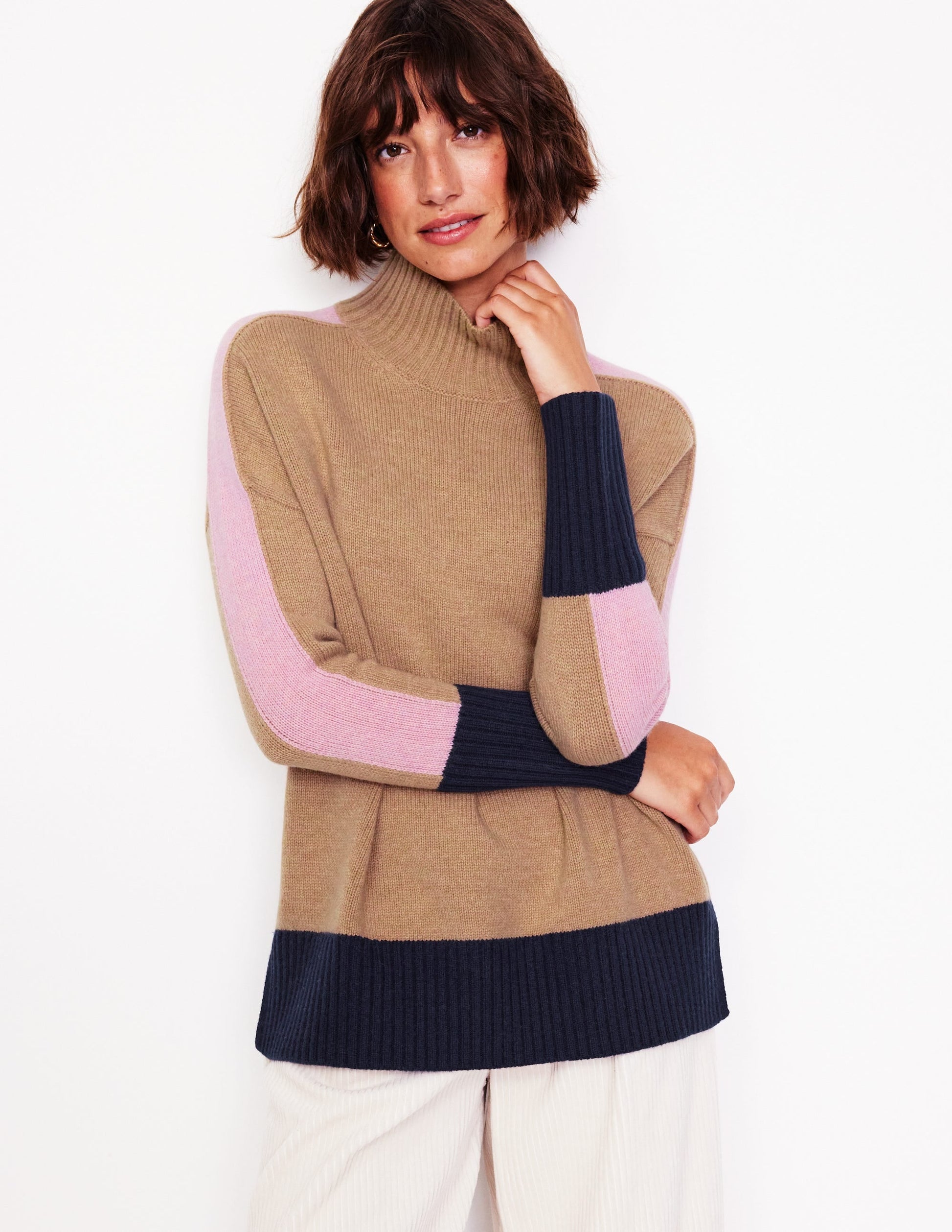 Jessica Oversized Jumper-Camel Melange, Colour Block-1