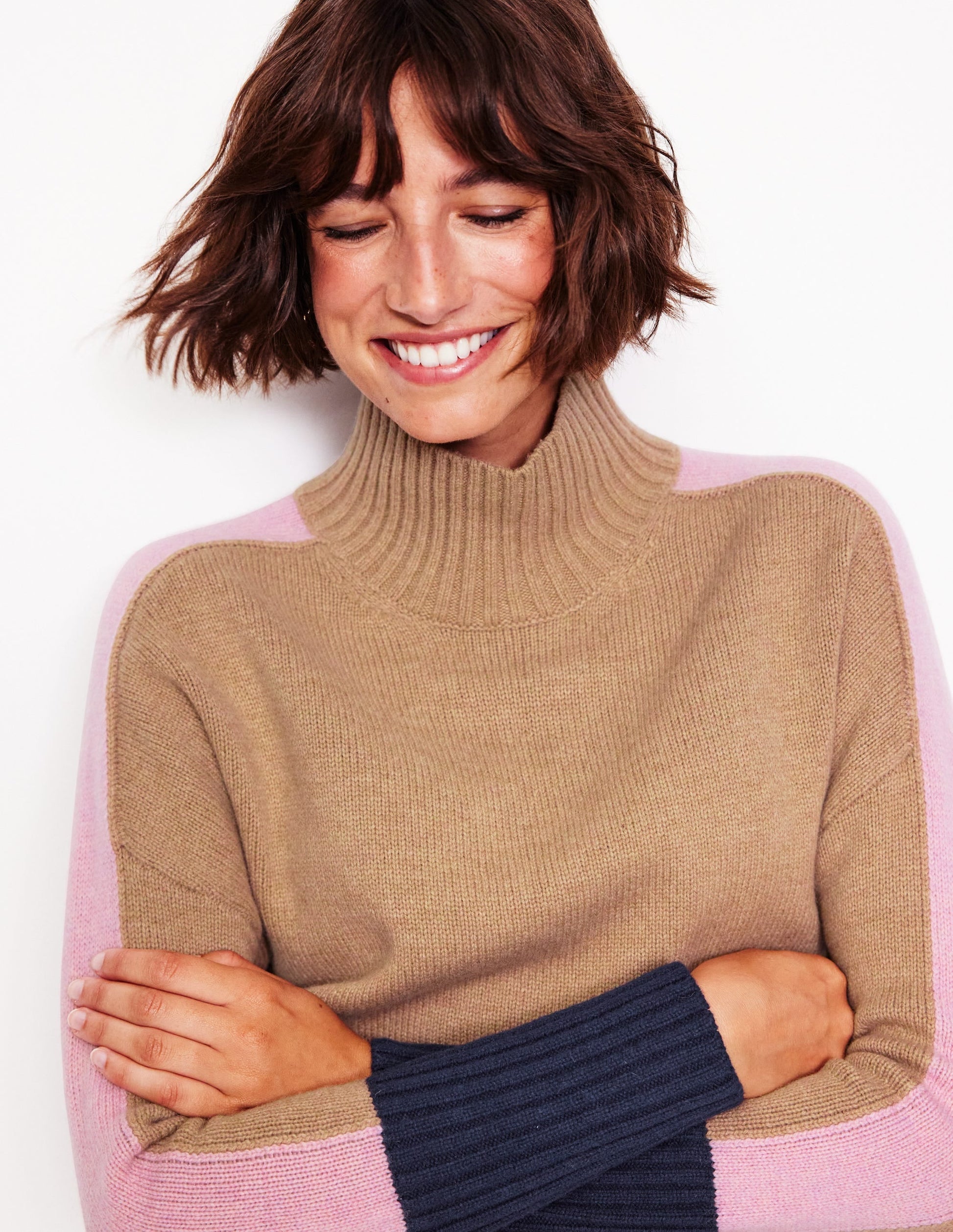 Jessica Oversized Jumper-Camel Melange, Colour Block-2