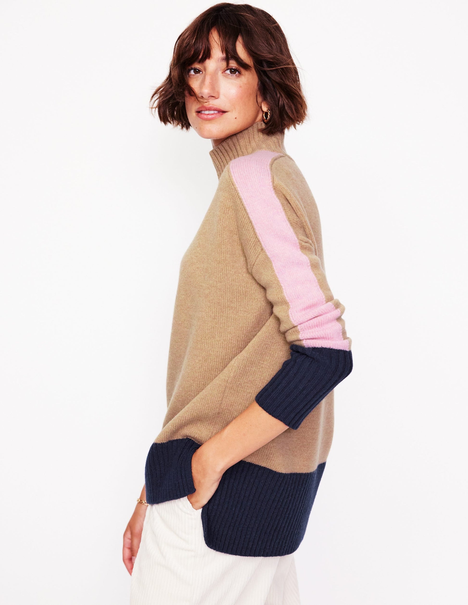 Jessica Oversized Jumper-Camel Melange, Colour Block-4