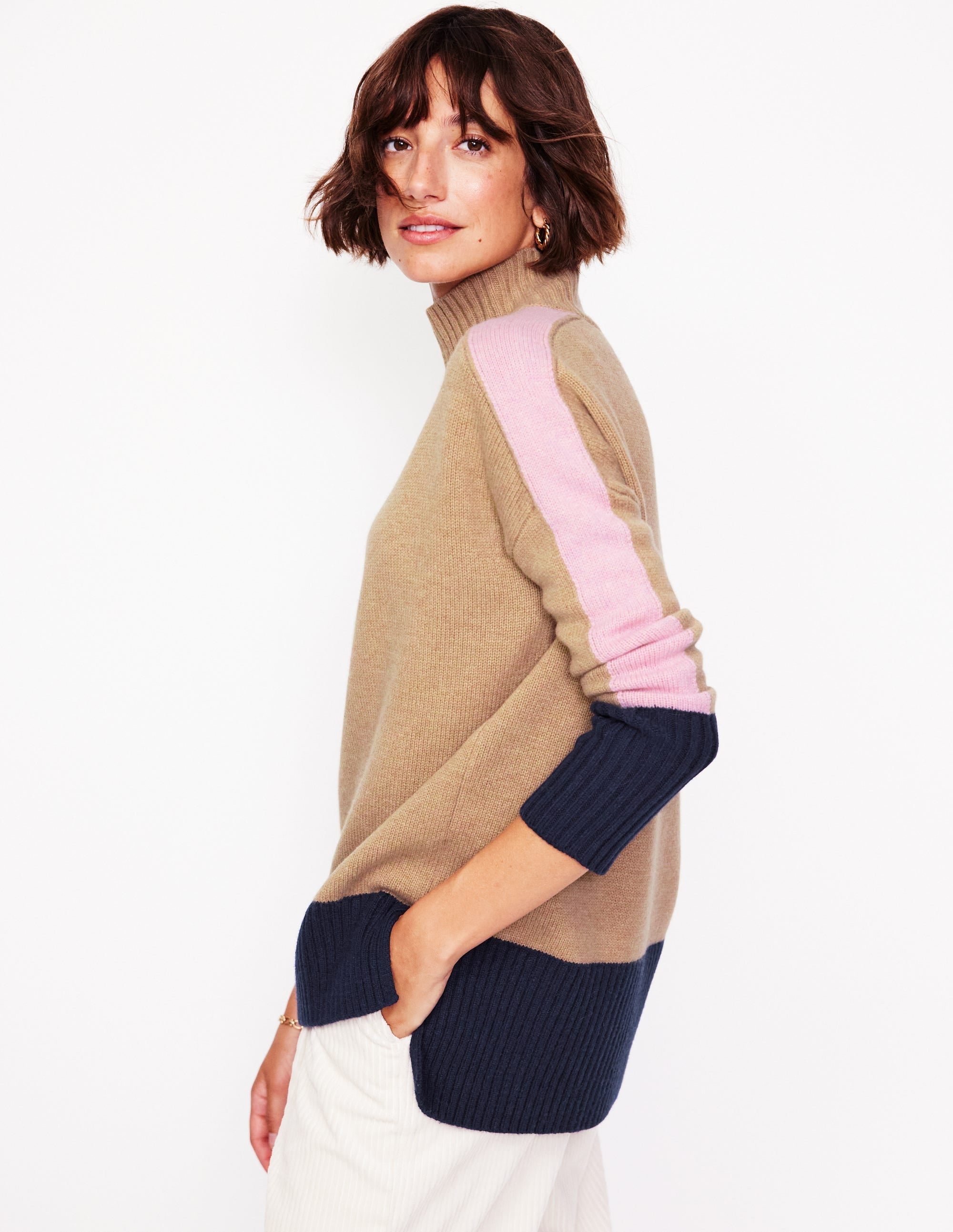 Jessica Oversized Jumper-Camel Melange, Colour Block - Image 4