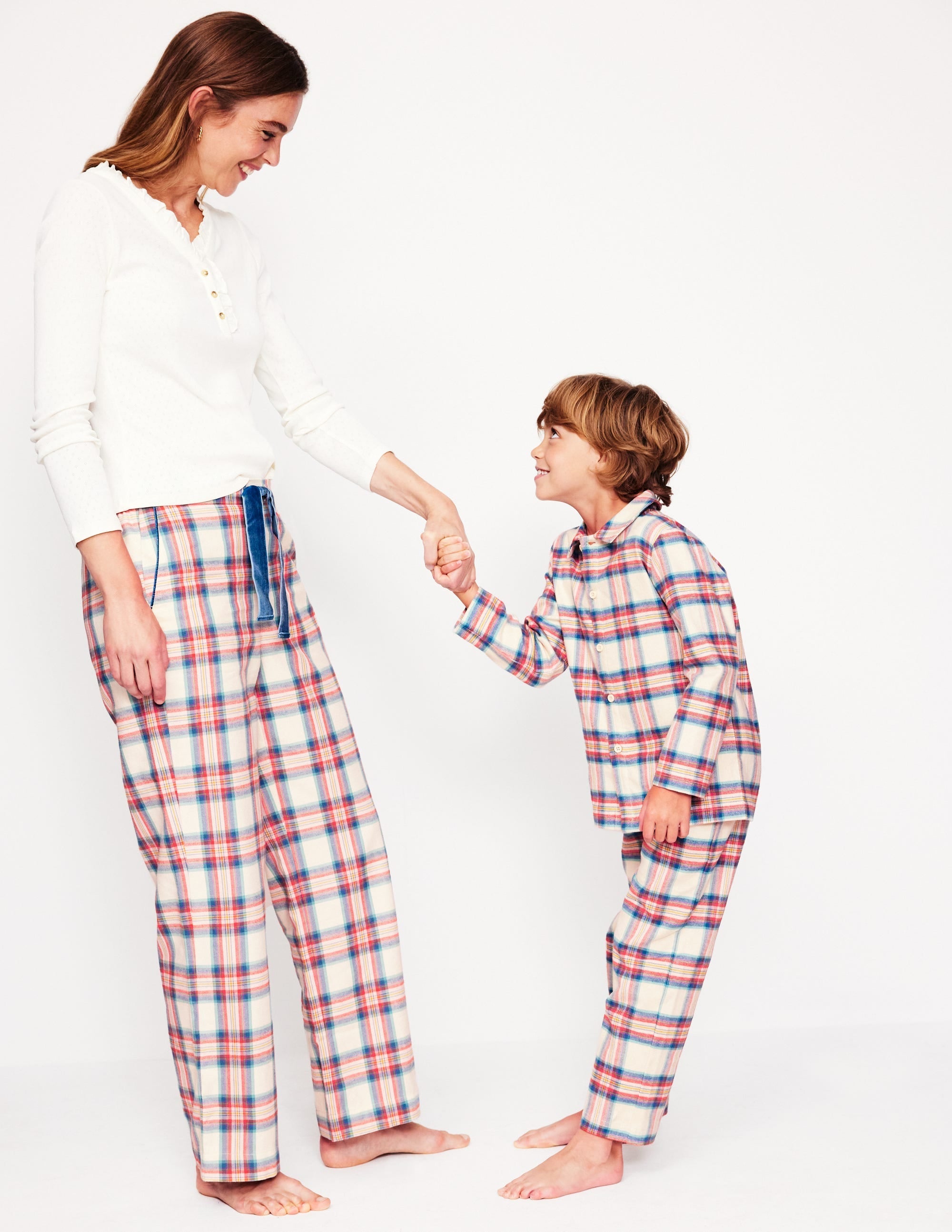 Brushed Cotton Pyjama Trousers-Eggnog & Orange Check - Image 5