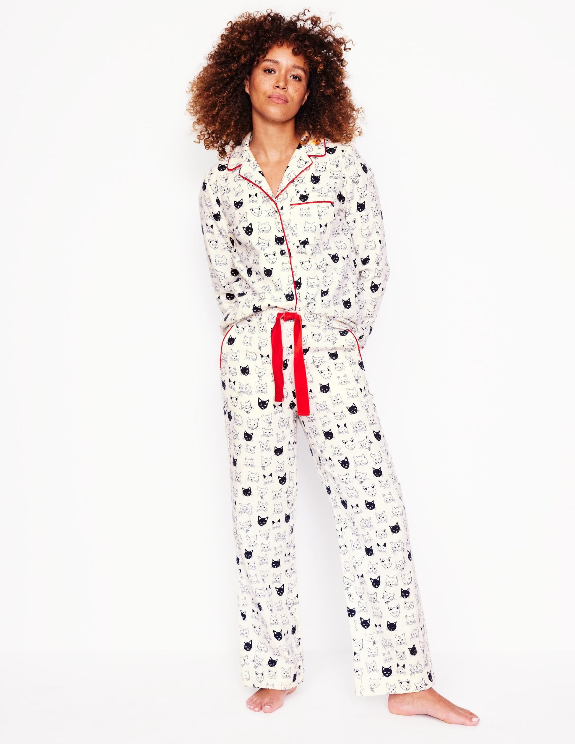 Brushed Cotton Pyjama Trousers-Ivory, Cats-1