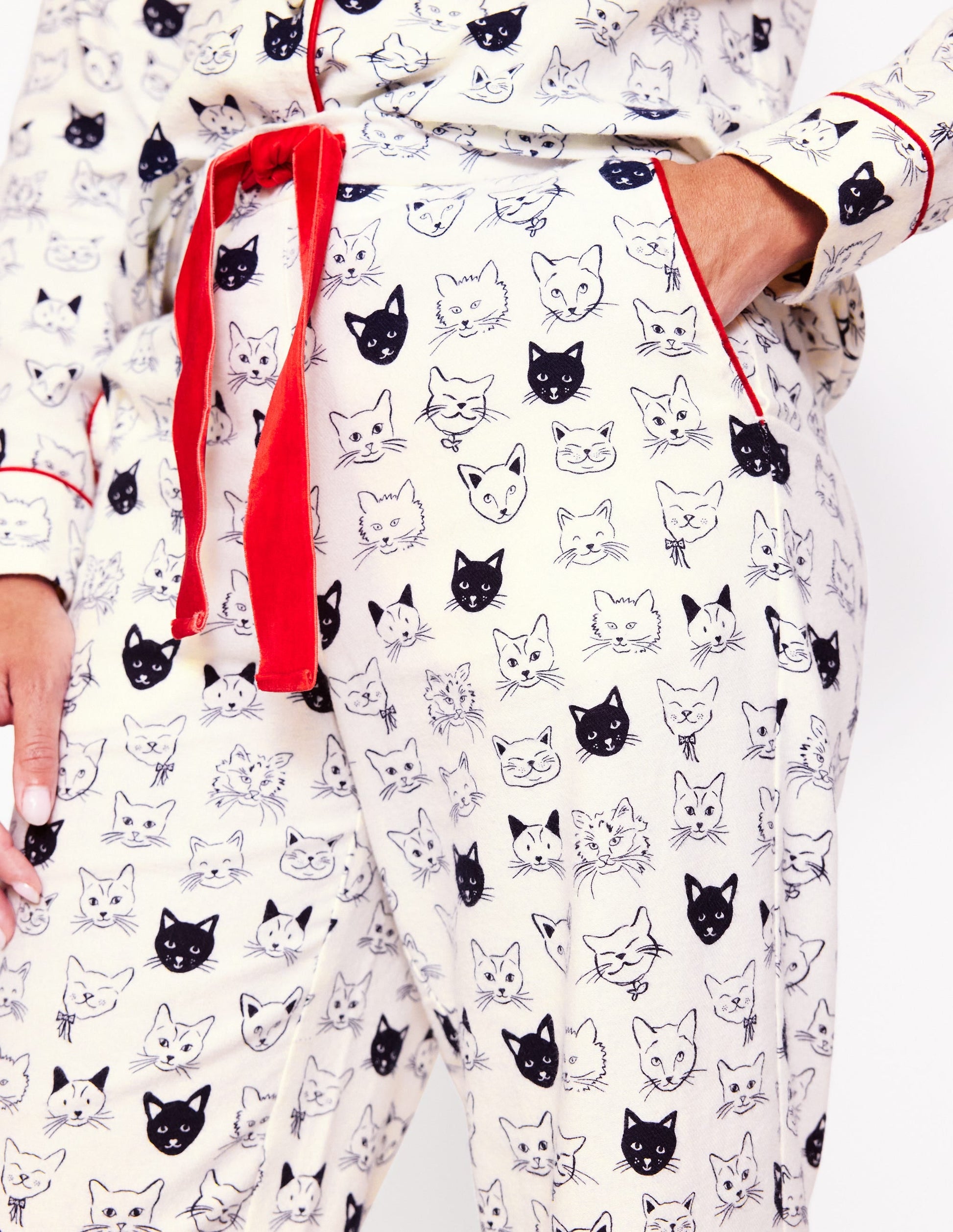 Brushed Cotton Pyjama Trousers-Ivory, Cats-2