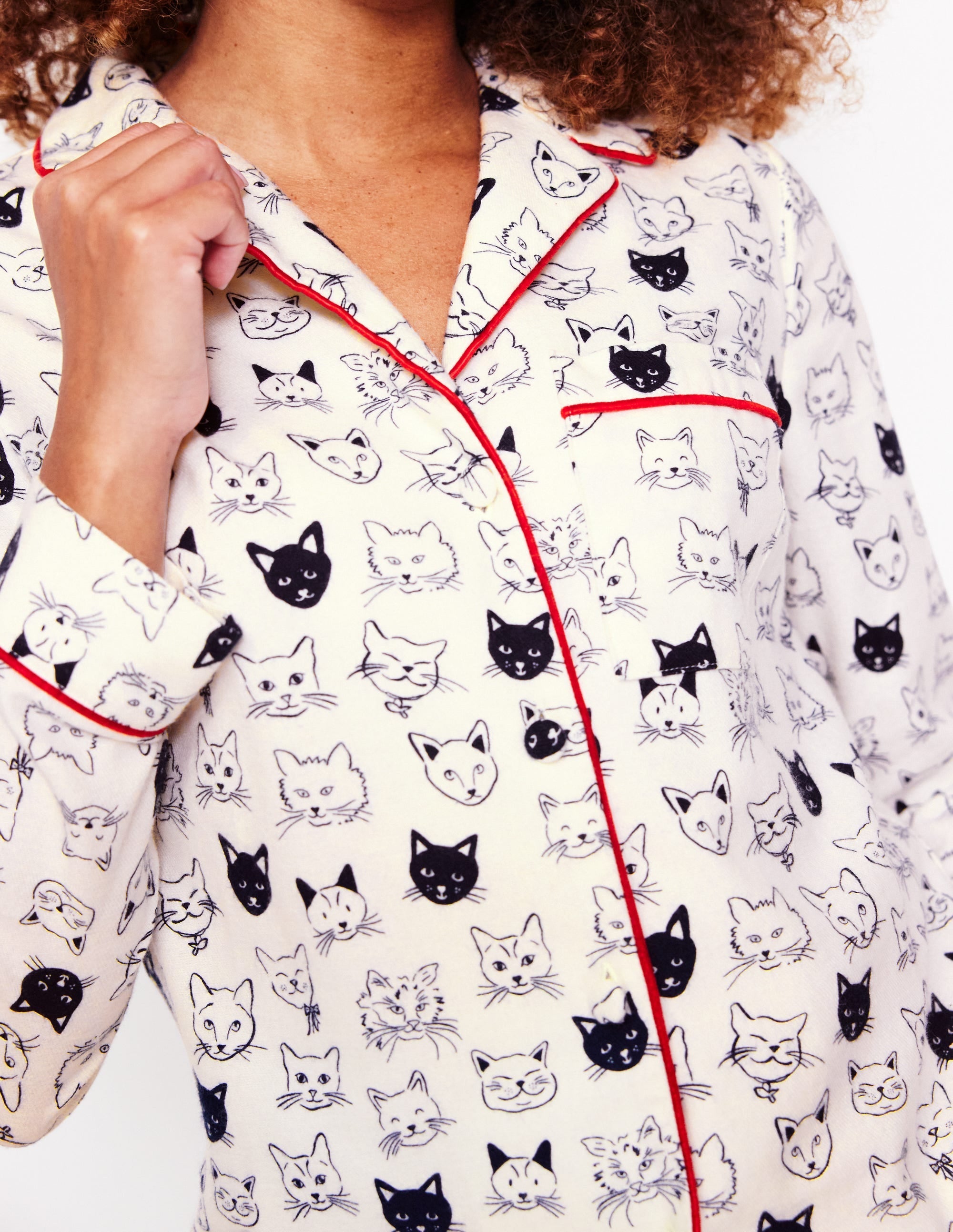 Brushed Cotton Pyjama Shirt-Ivory, Cats - Image 2