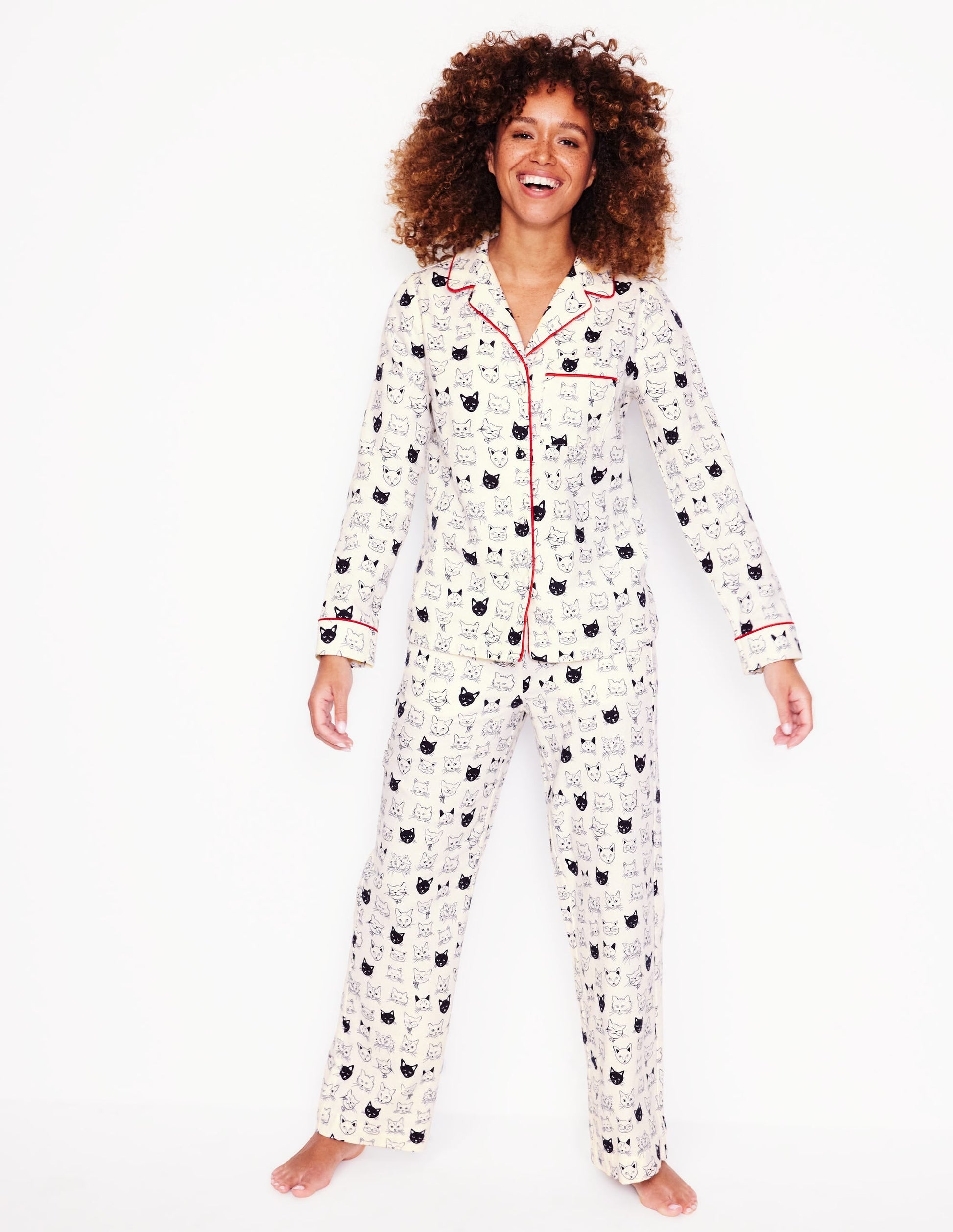 Brushed Cotton Pyjama Shirt-Ivory, Cats-4