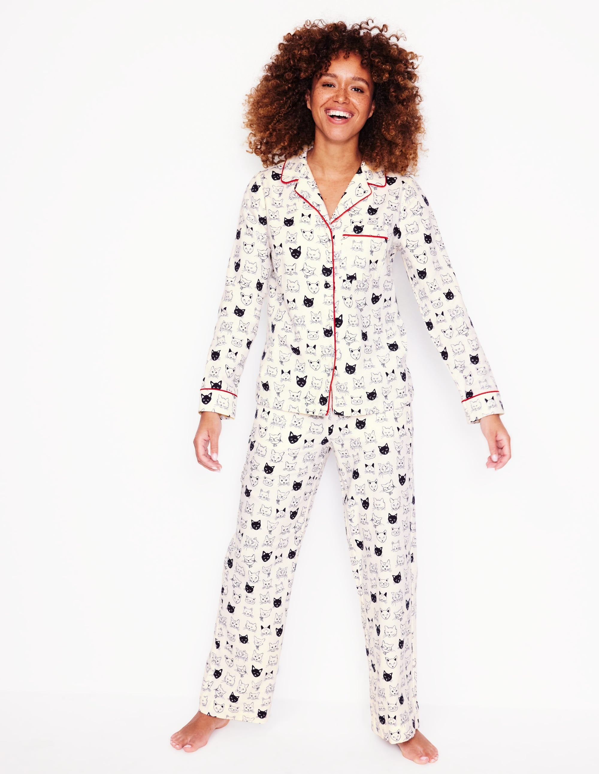 Brushed Cotton Pyjama Shirt-Ivory, Cats - Image 4