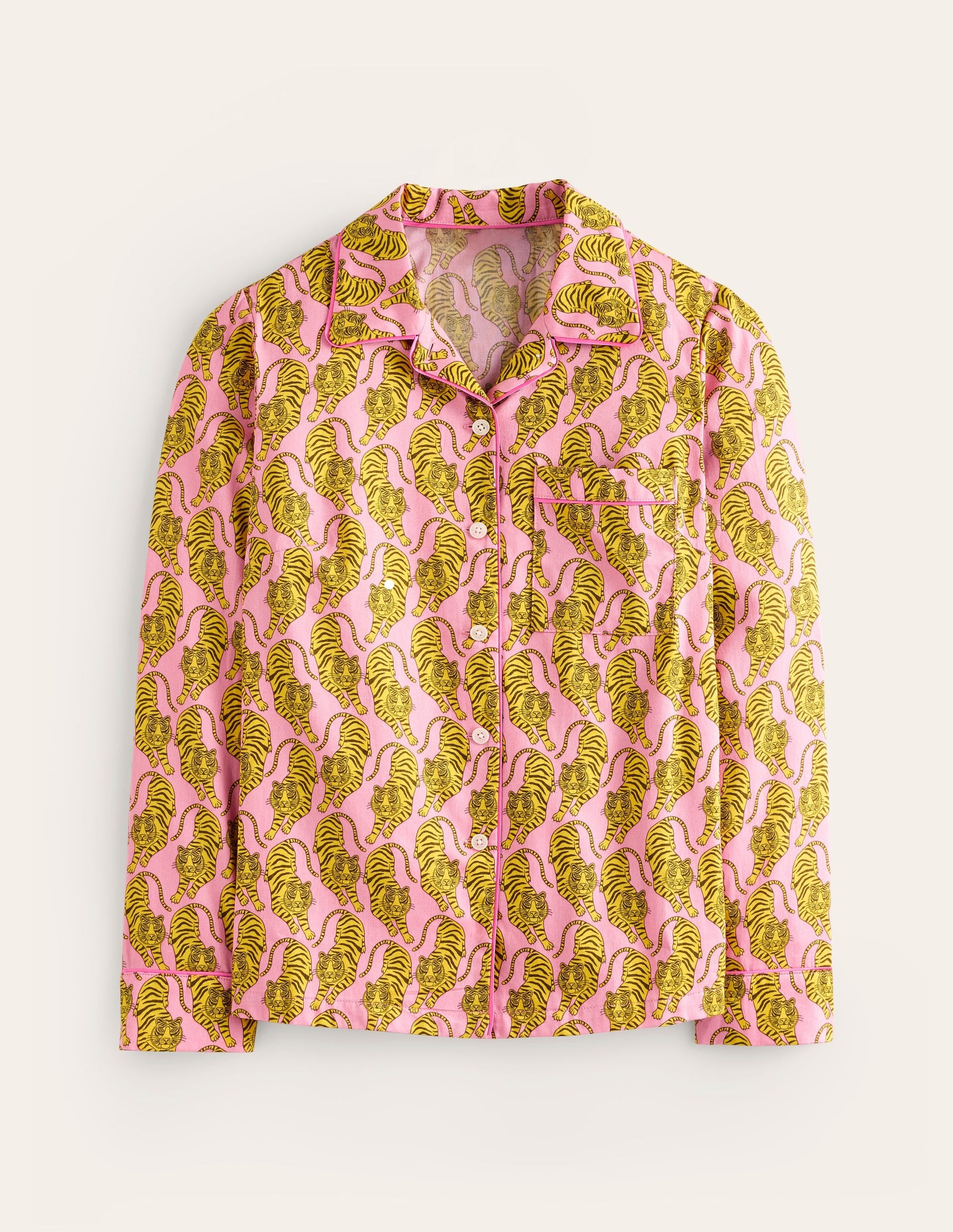 Cotton Sateen Pyjama Shirt-Ceylon Yellow, Tiger-5