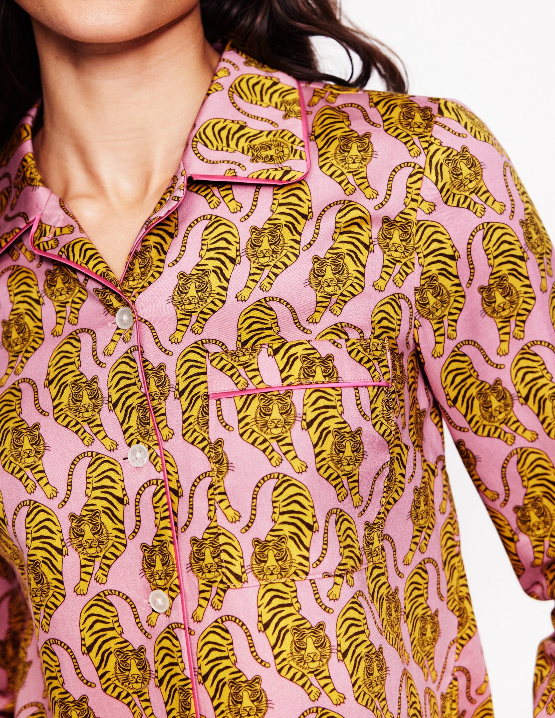 Cotton Sateen Pyjama Shirt-Ceylon Yellow, Tiger-2