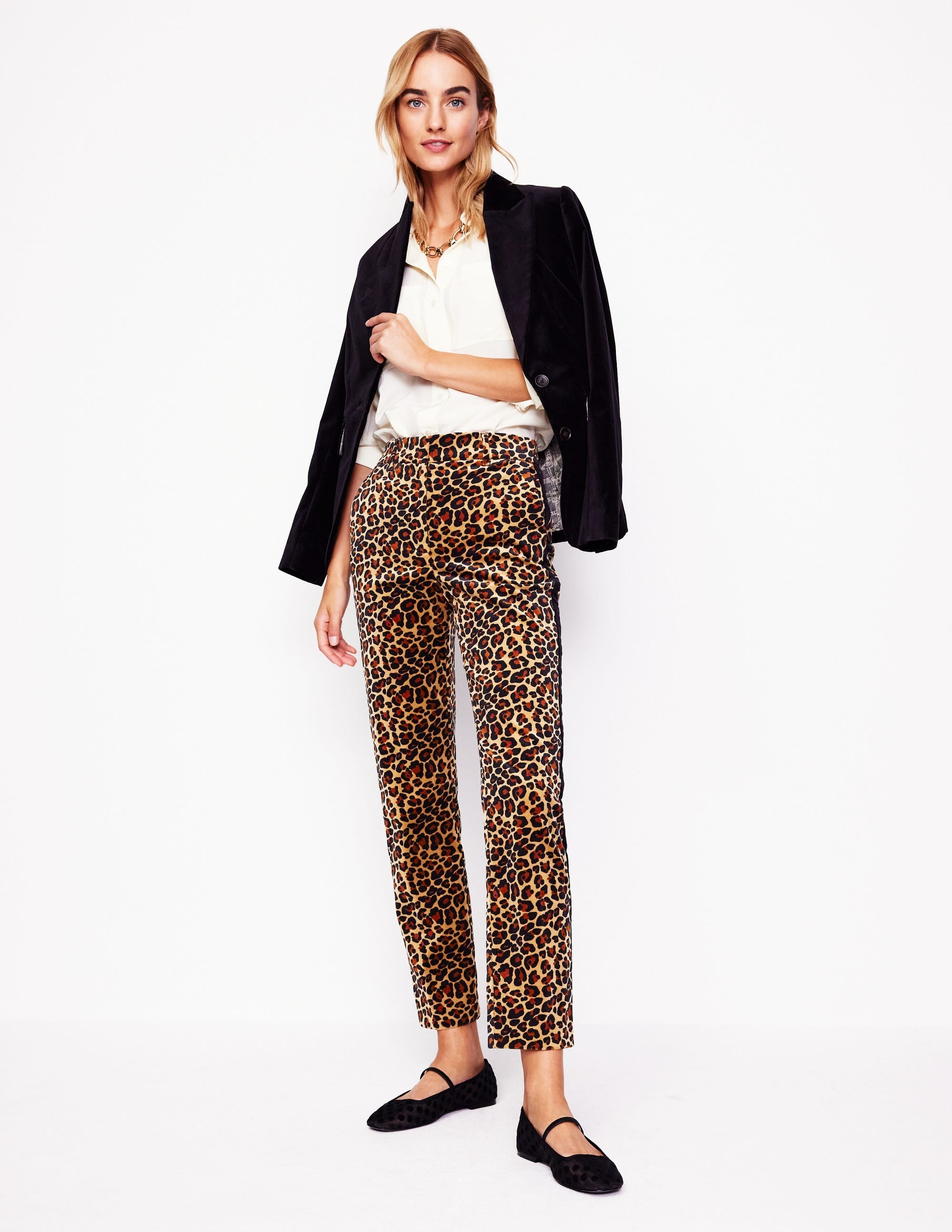 Kew Velvet Trousers-Leopard, Black Side Stripe - Image 1