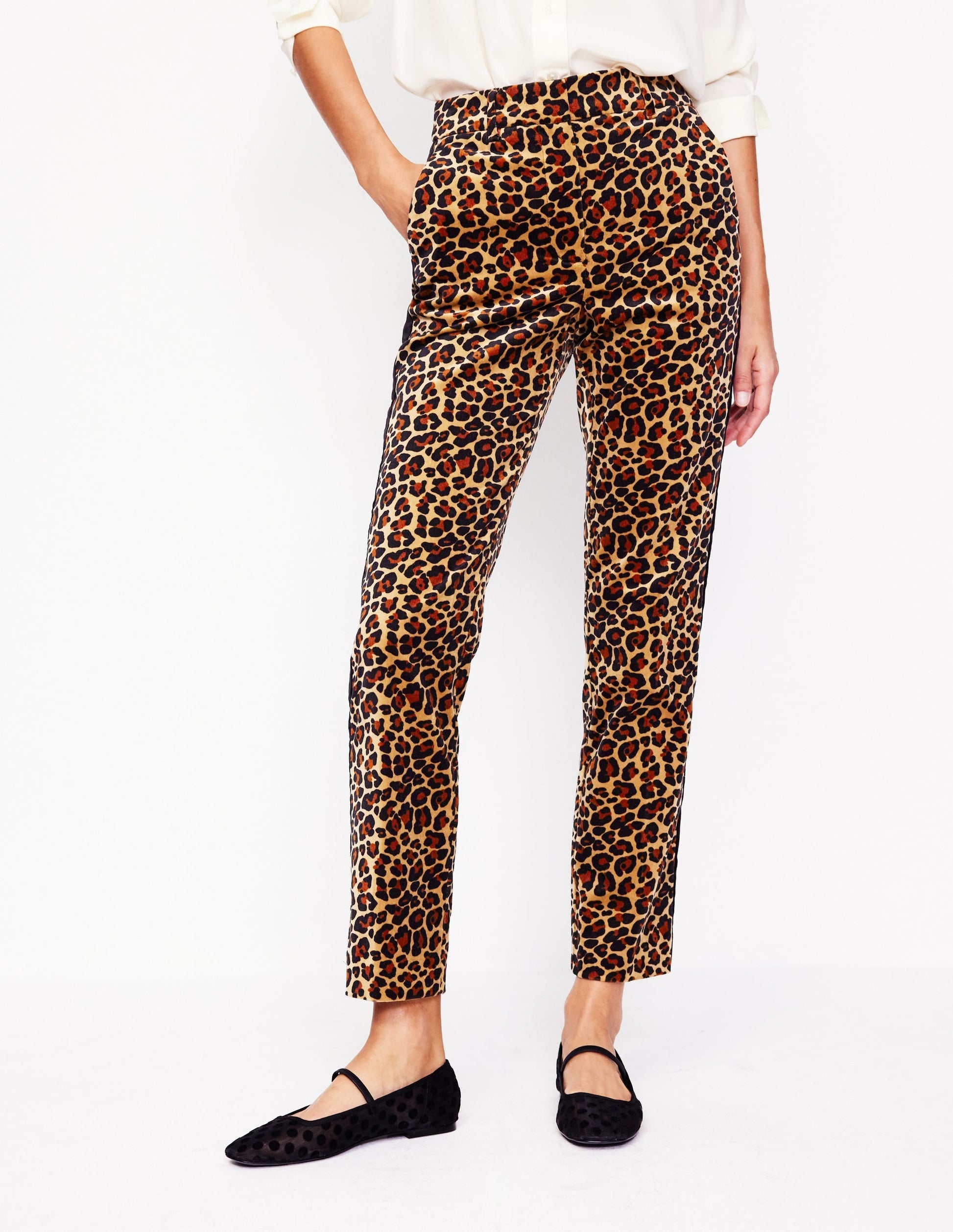 Kew Velvet Trousers-Leopard, Black Side Stripe-4