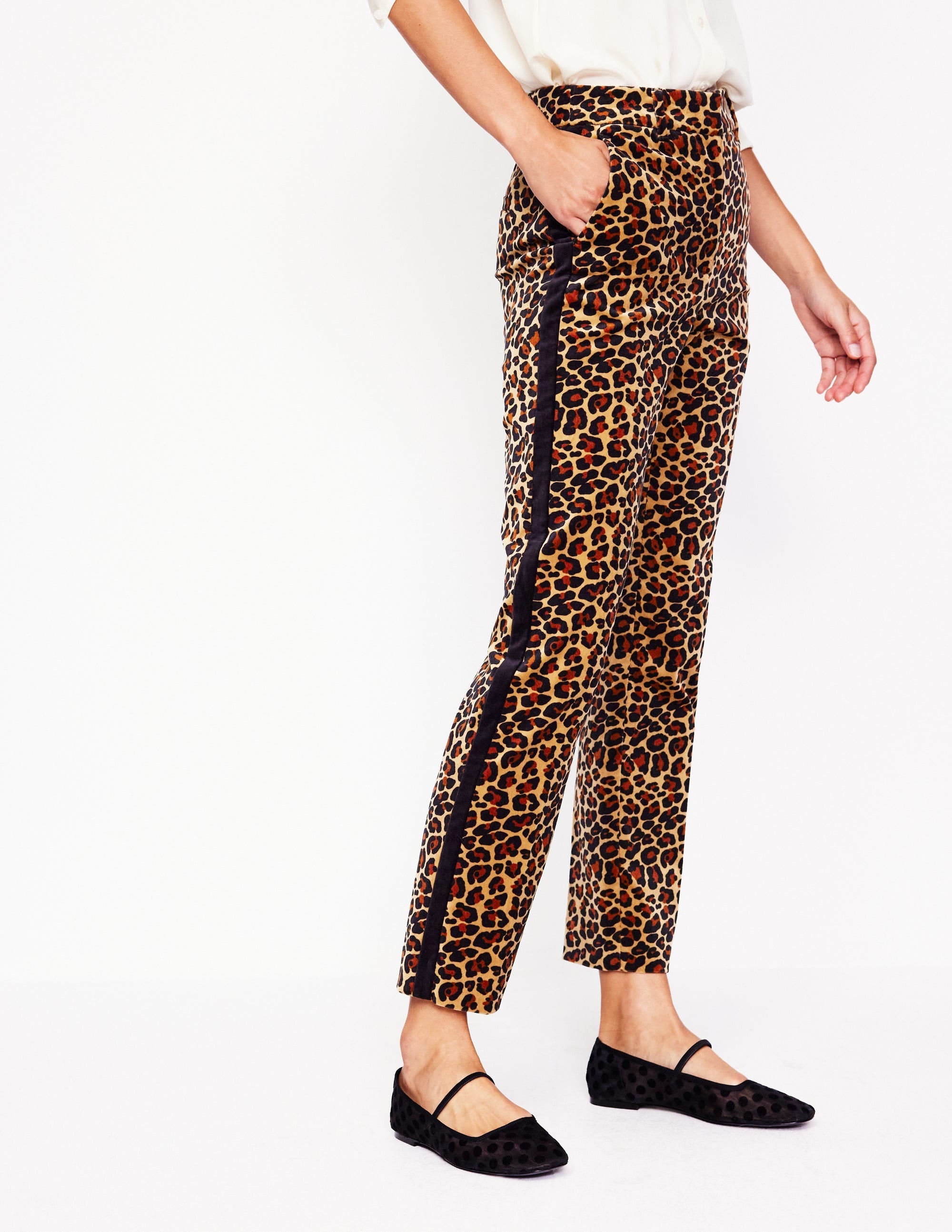 Kew Velvet Trousers-Leopard, Black Side Stripe - Image 5