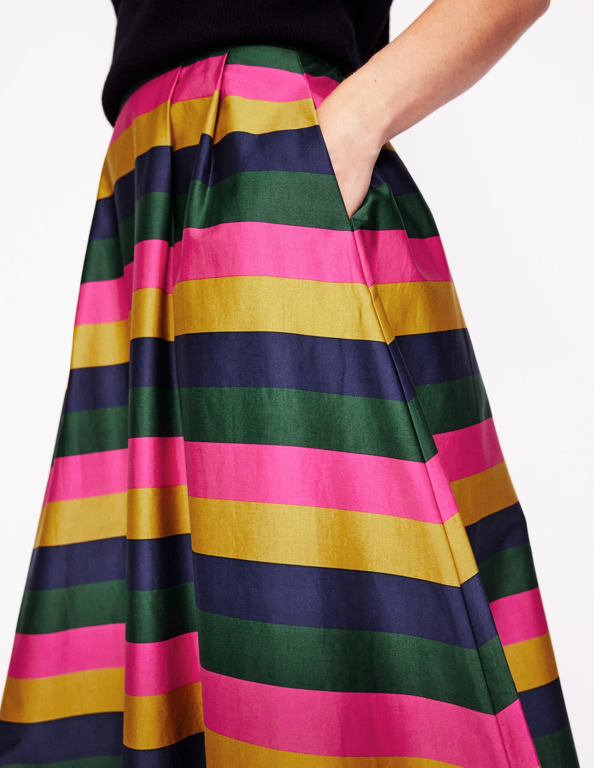 Isabella Cotton Sateen Skirt-Pine, Multi Stripe-2
