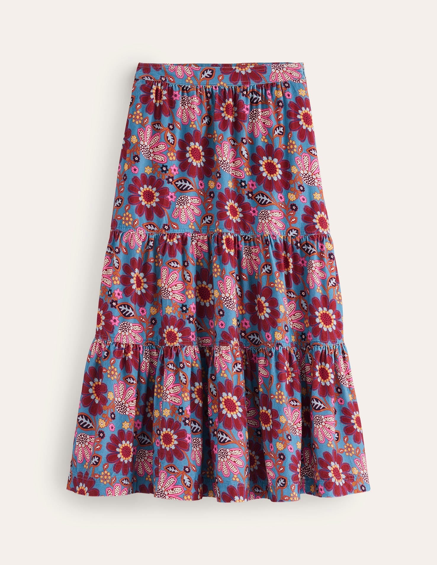 Viv Cord Tiered Maxi Skirt-French Navy, Cosmic Meadow-6