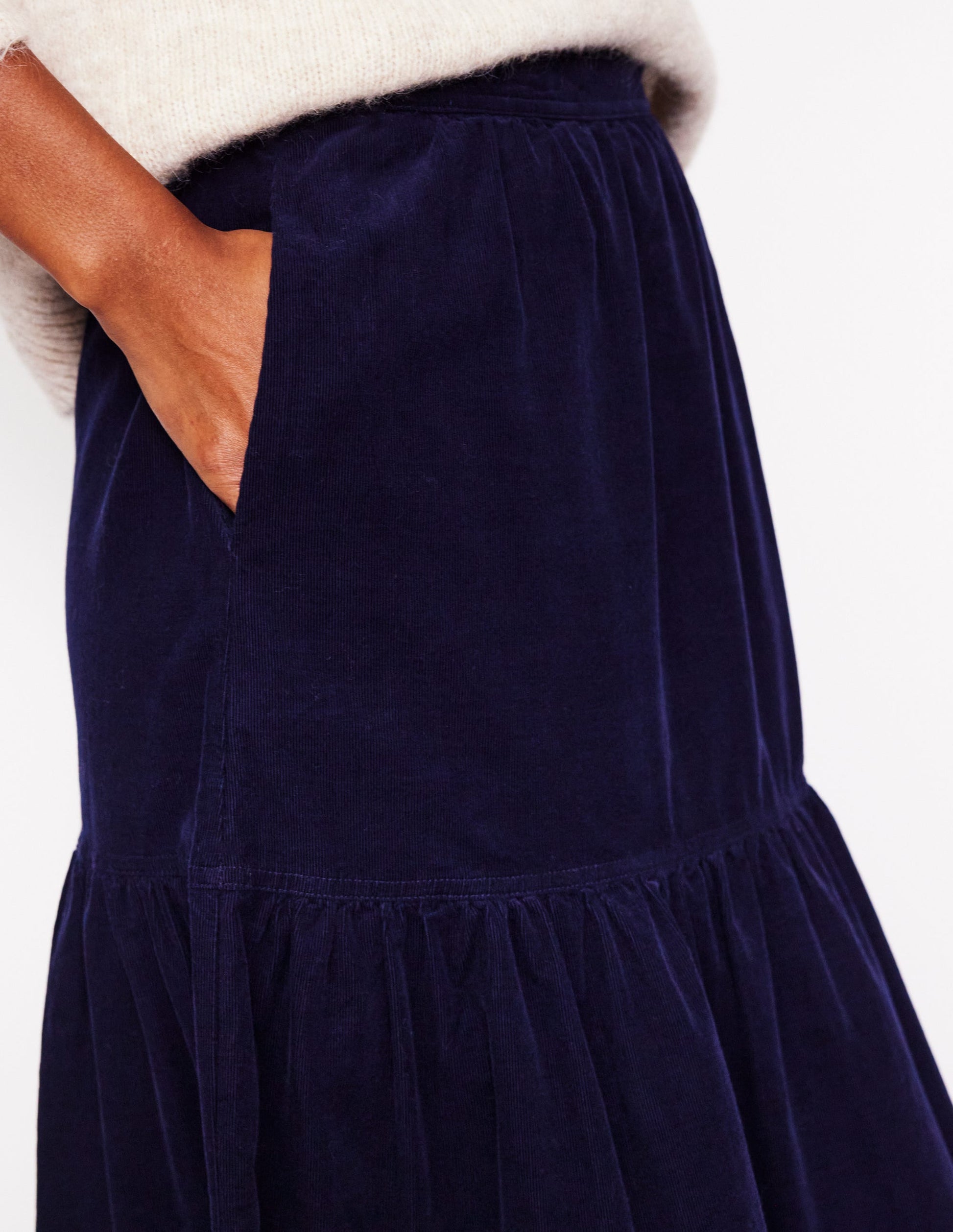 Viv Cord Tiered Maxi Skirt-Navy-2