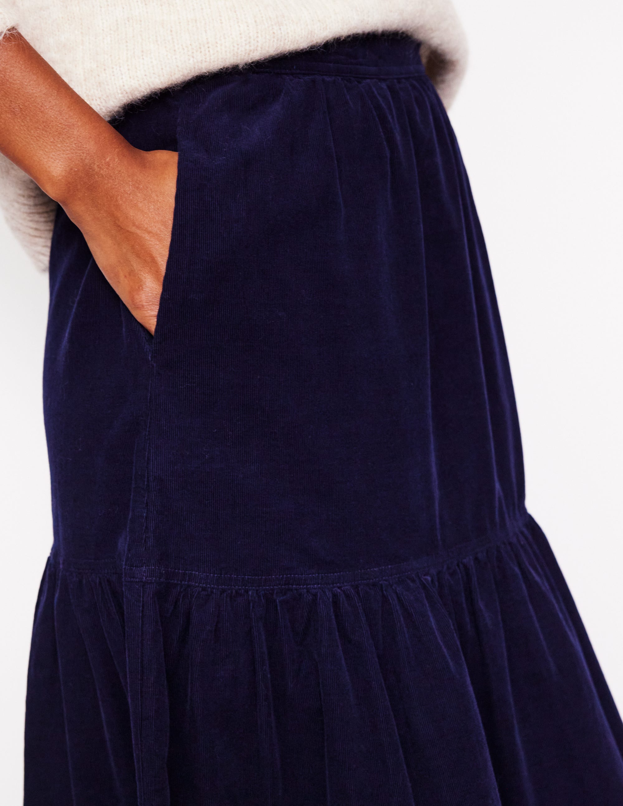 Viv Cord Tiered Maxi Skirt-Navy - Image 2