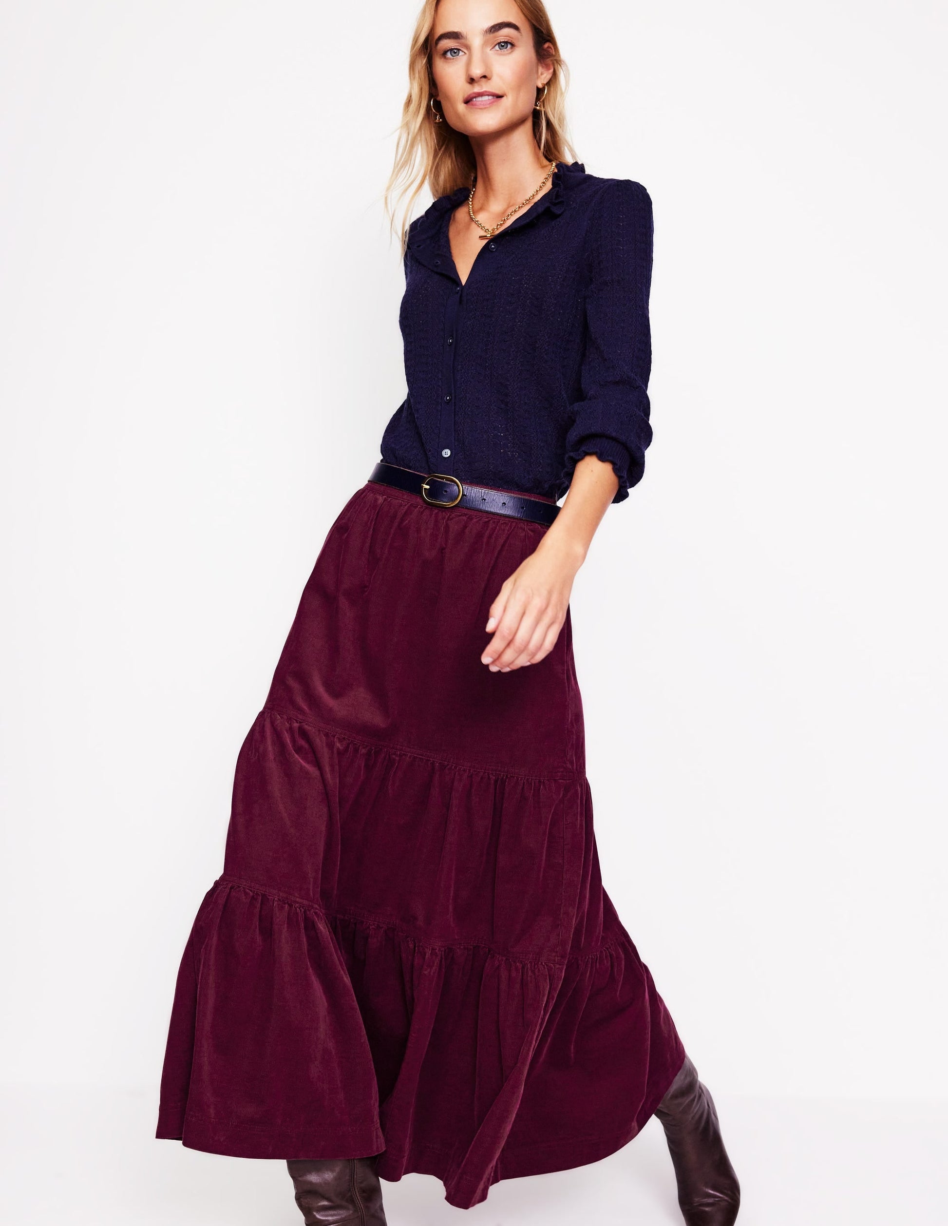 Viv Cord Tiered Maxi Skirt-Deep Wisteria-1
