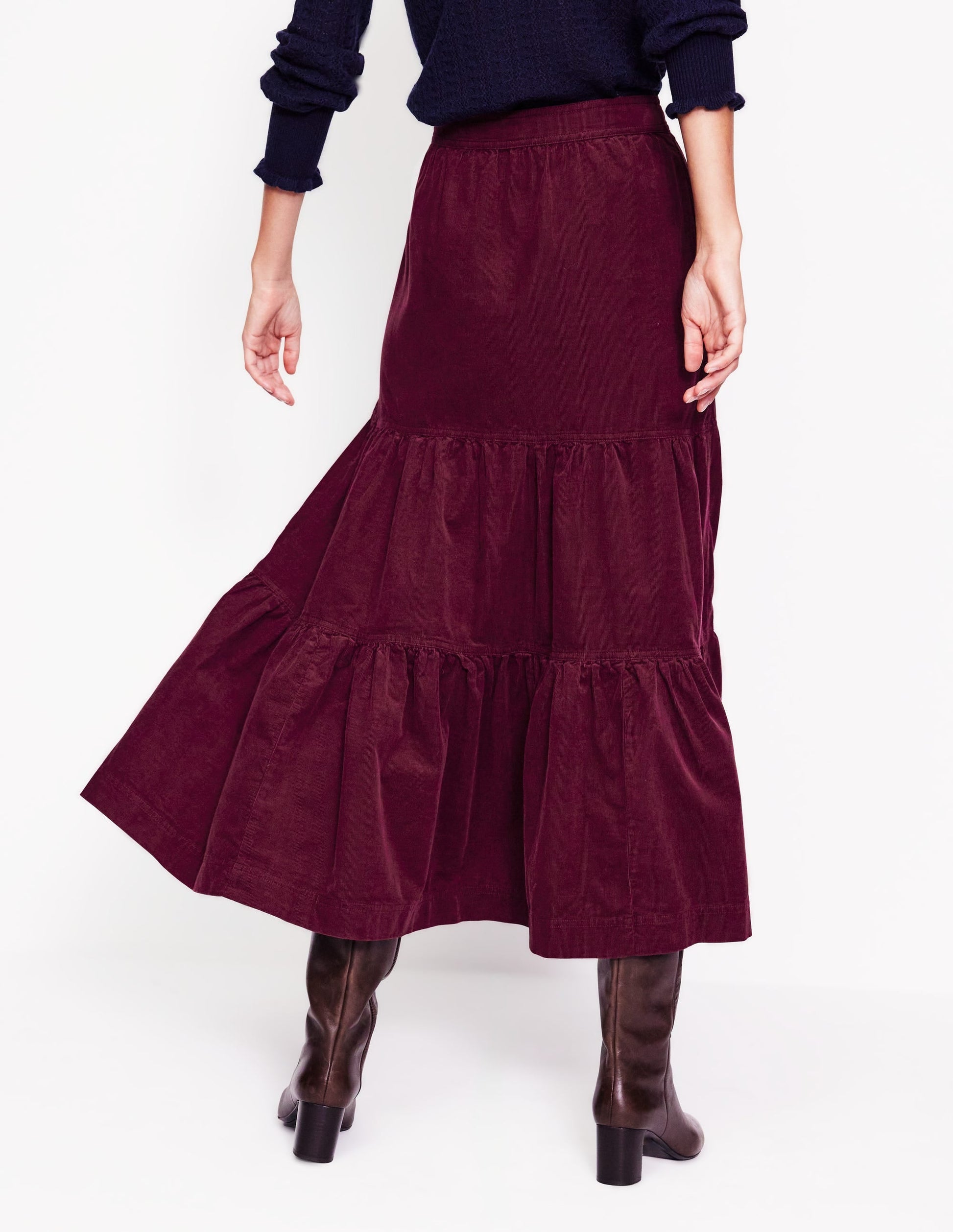 Viv Cord Tiered Maxi Skirt-Deep Wisteria-3