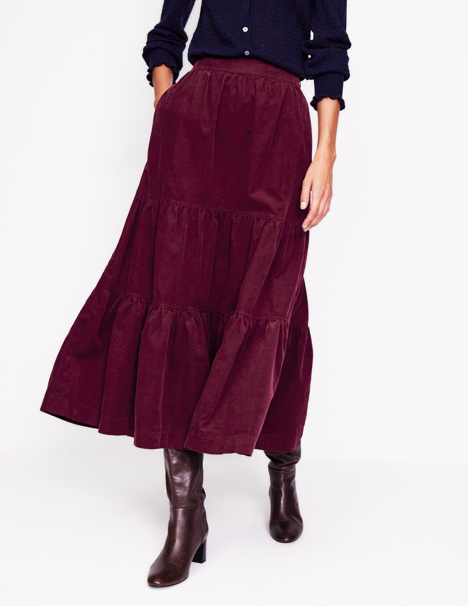 Viv Cord Tiered Maxi Skirt-Deep Wisteria-4