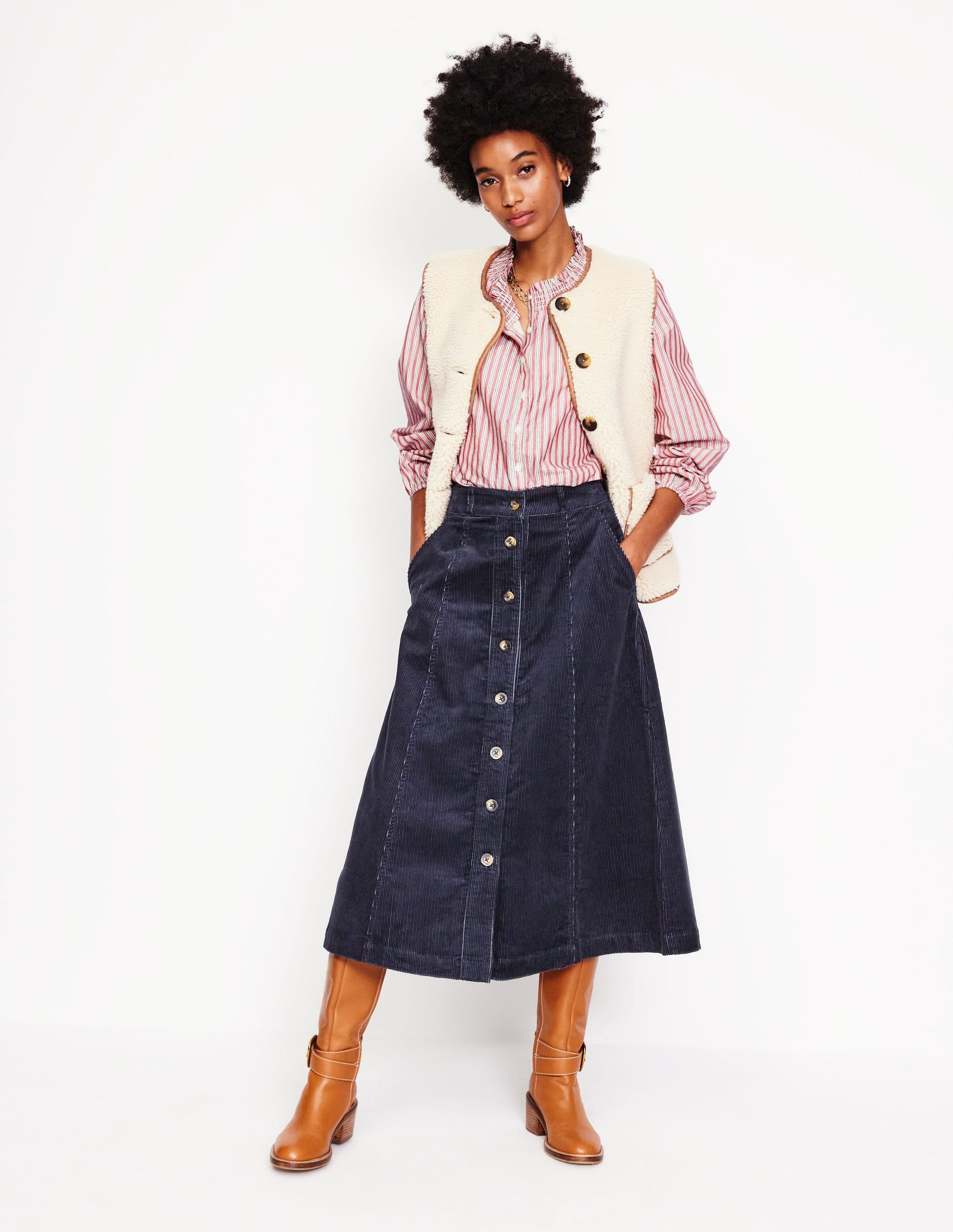 Petra Cord Midi Skirt-Navy-1