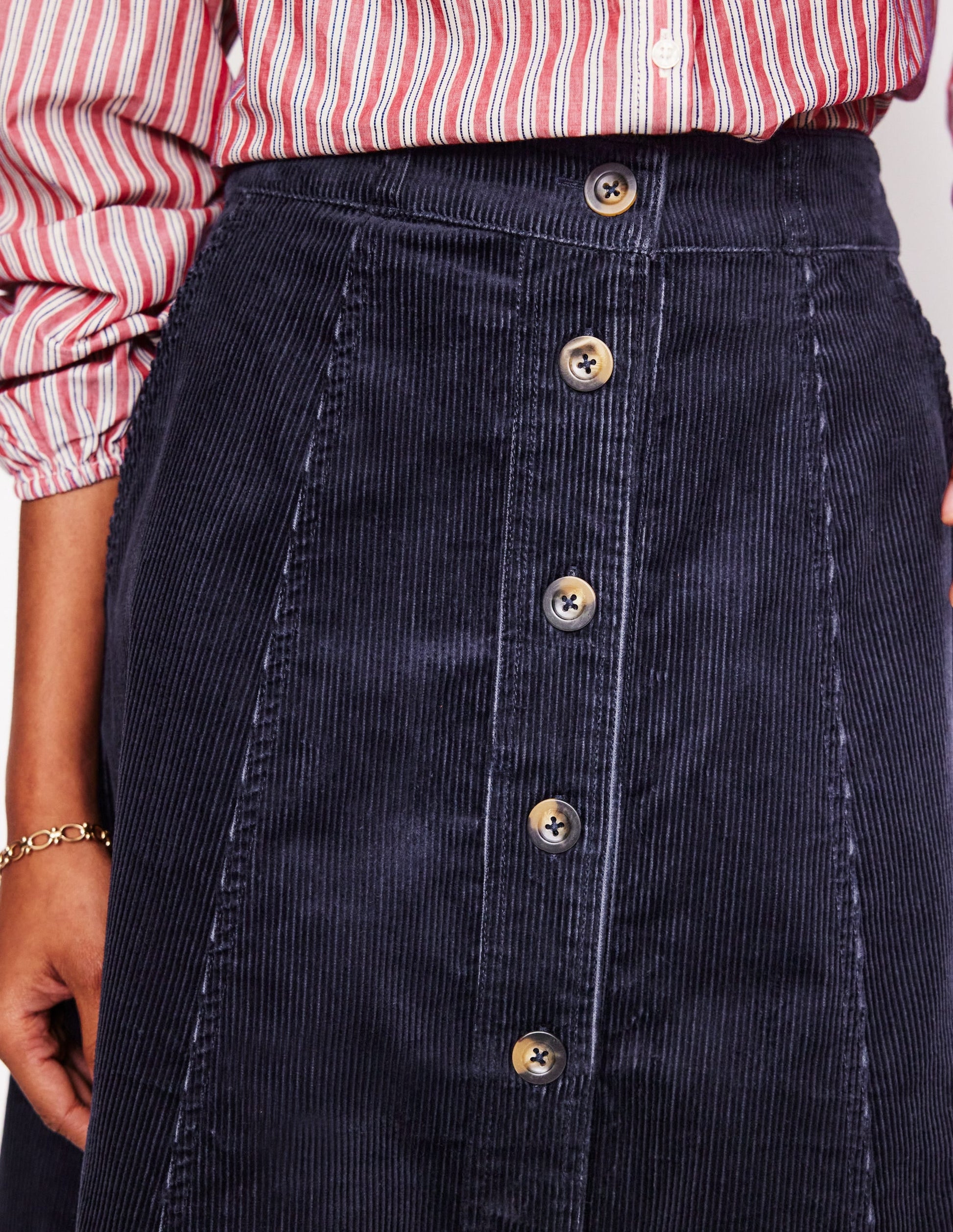 Petra Cord Midi Skirt-Navy-2