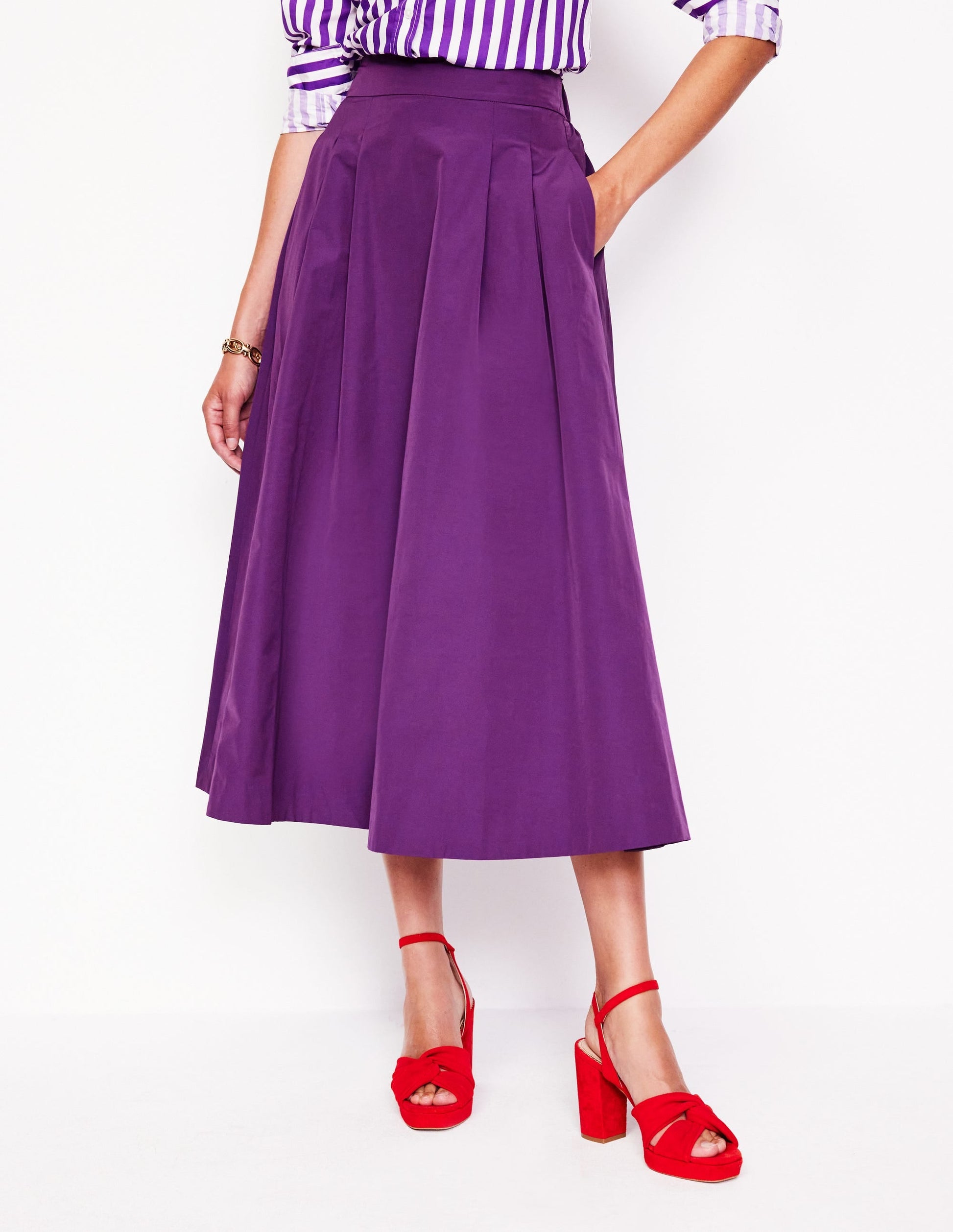 Isabella Taffeta Midi Skirt-Viola-4