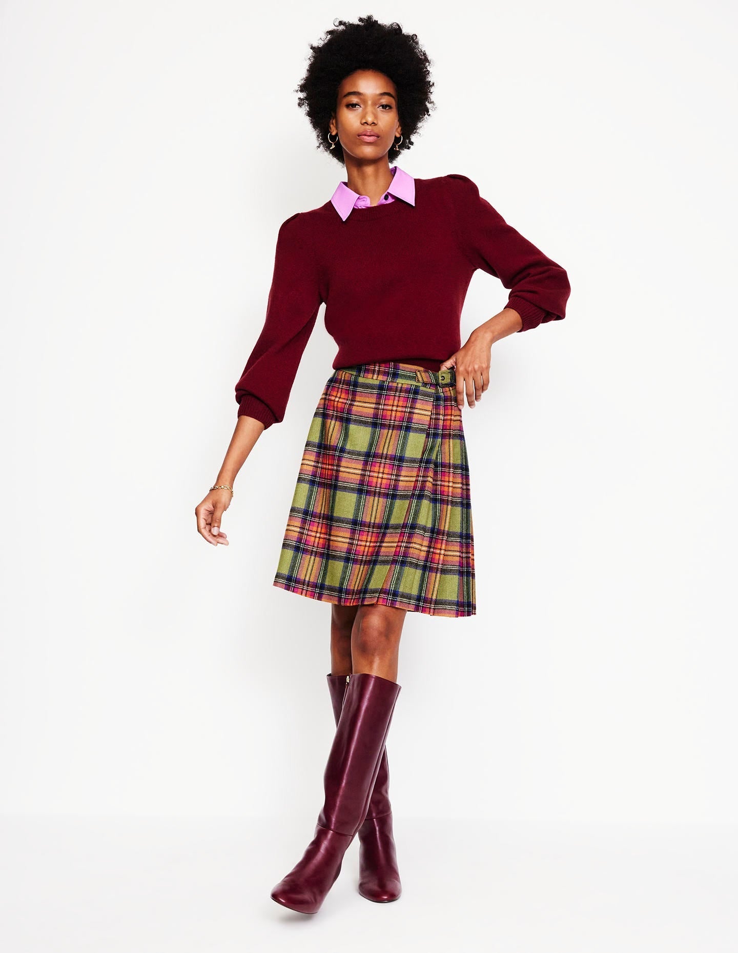 Helen Buckled Kilt-Green and Purple Check-1