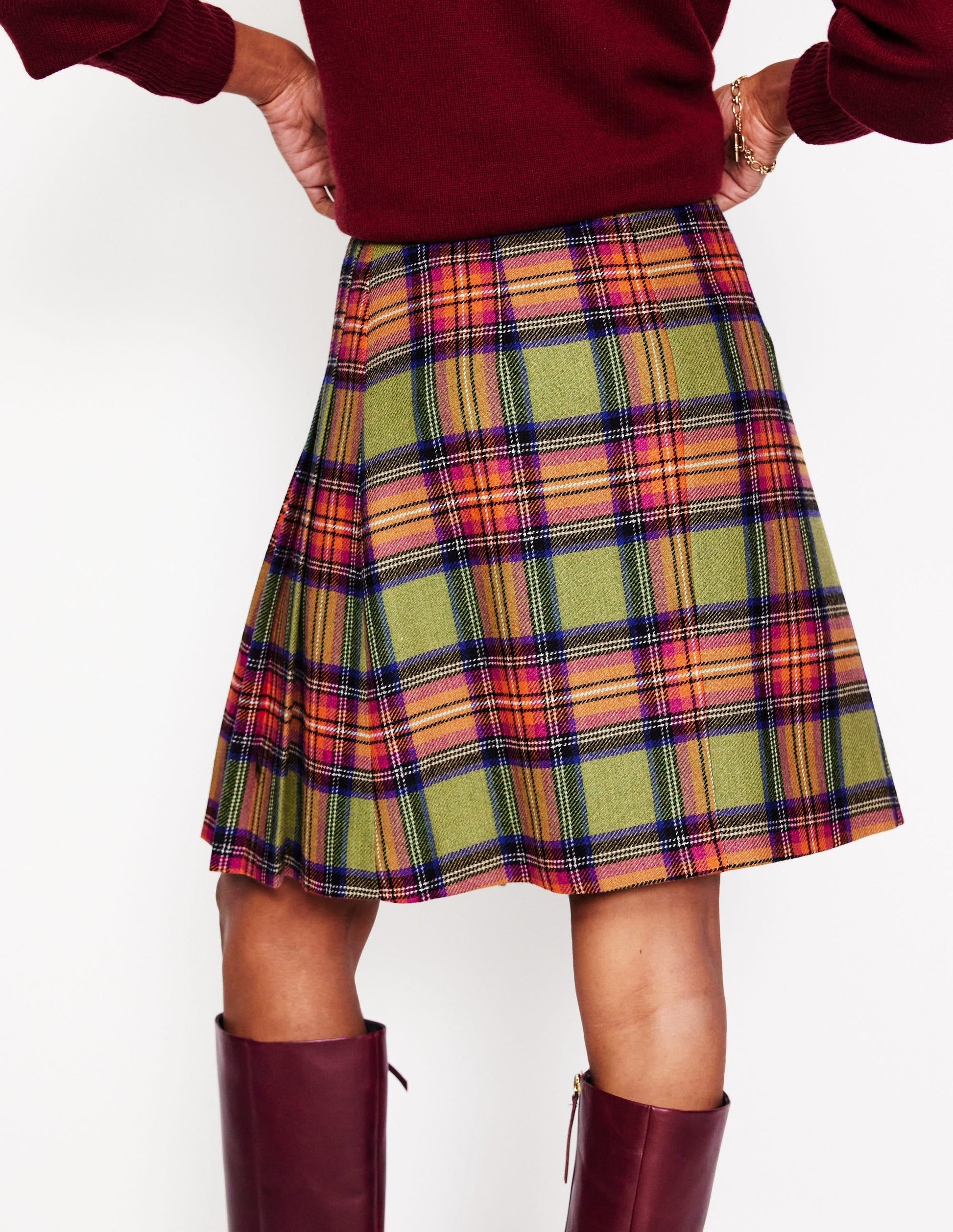 Helen Buckled Kilt-Green and Purple Check-3