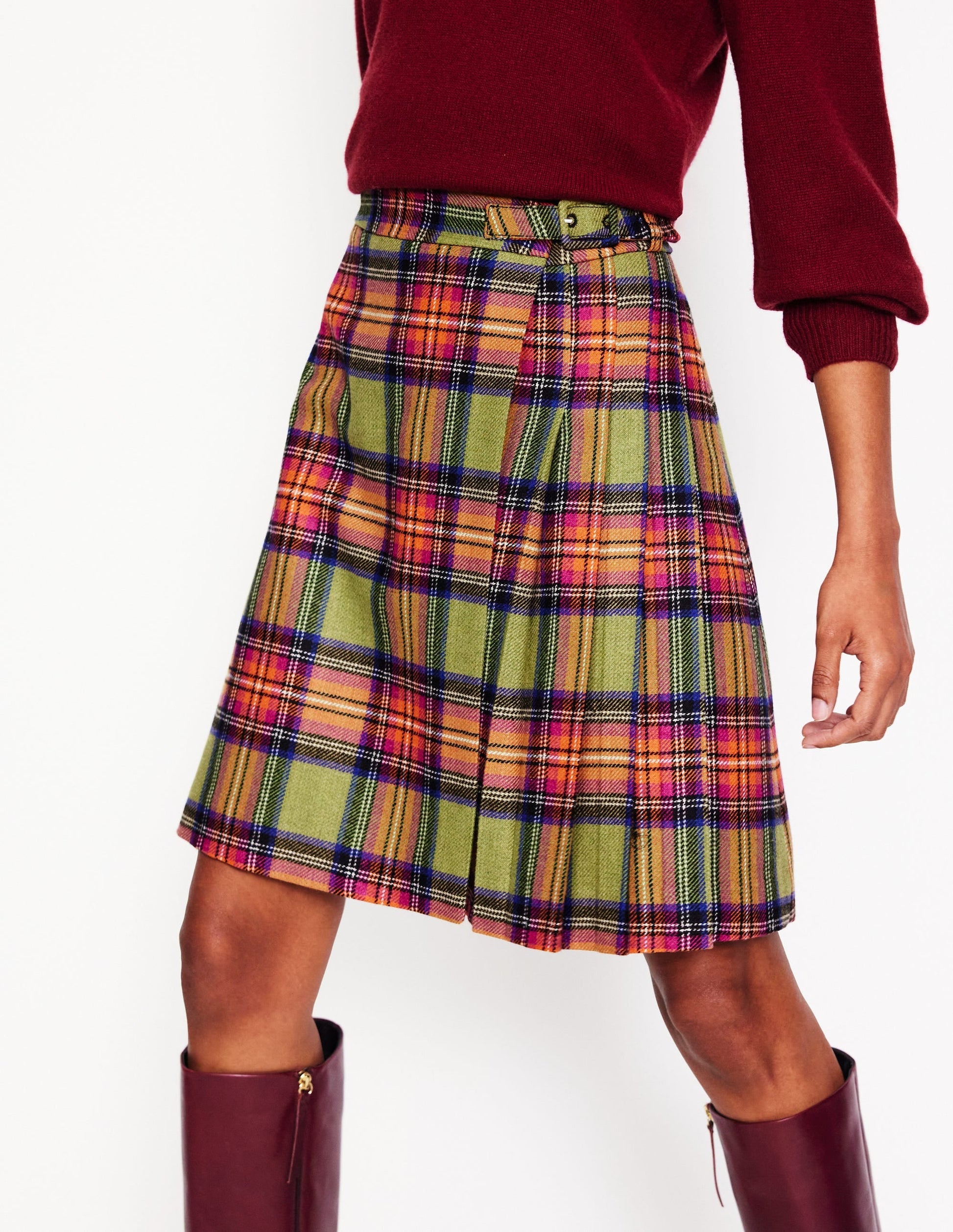 Helen Buckled Kilt-Green and Purple Check-4