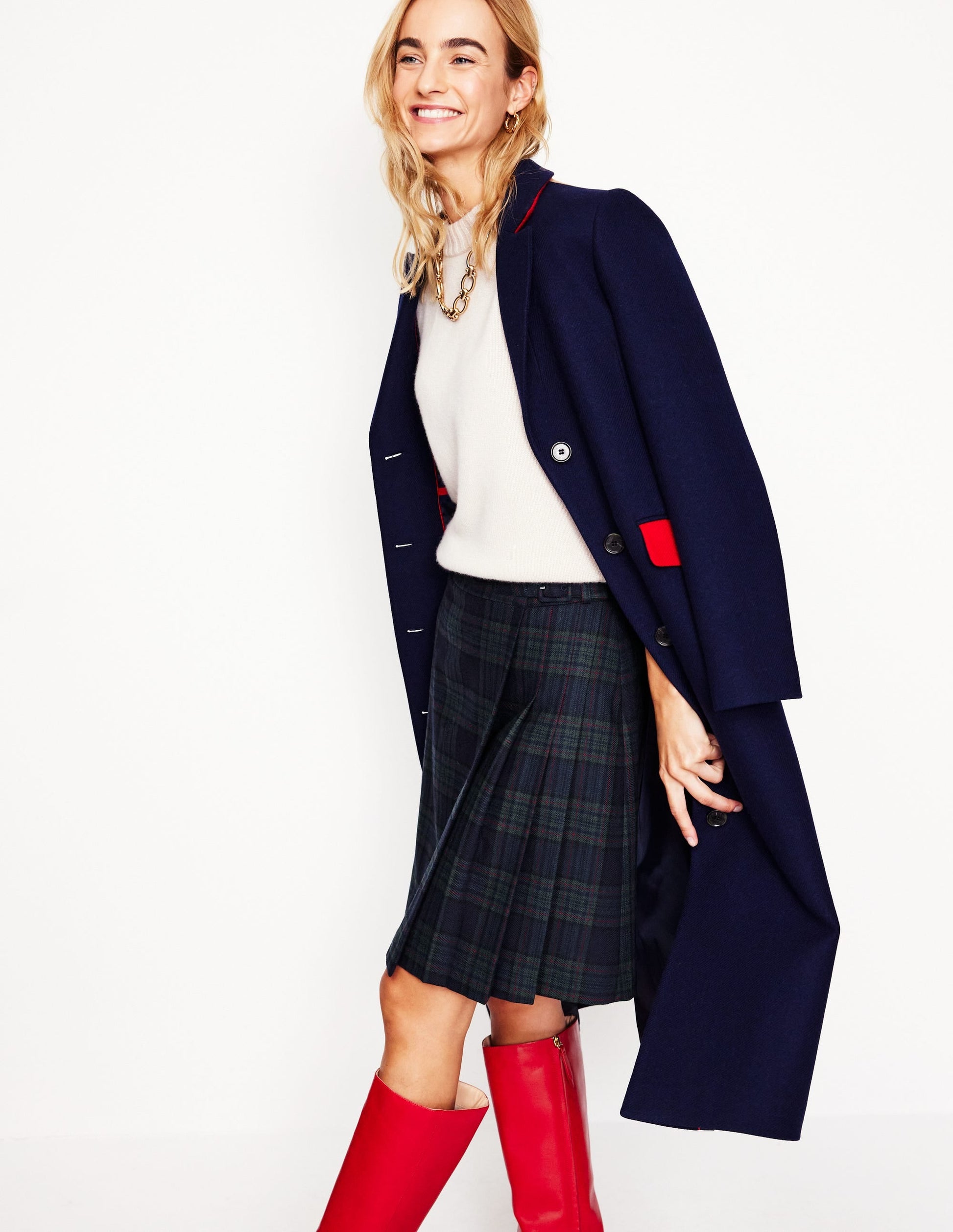 Helen Buckled Kilt-Navy and Green Check-1