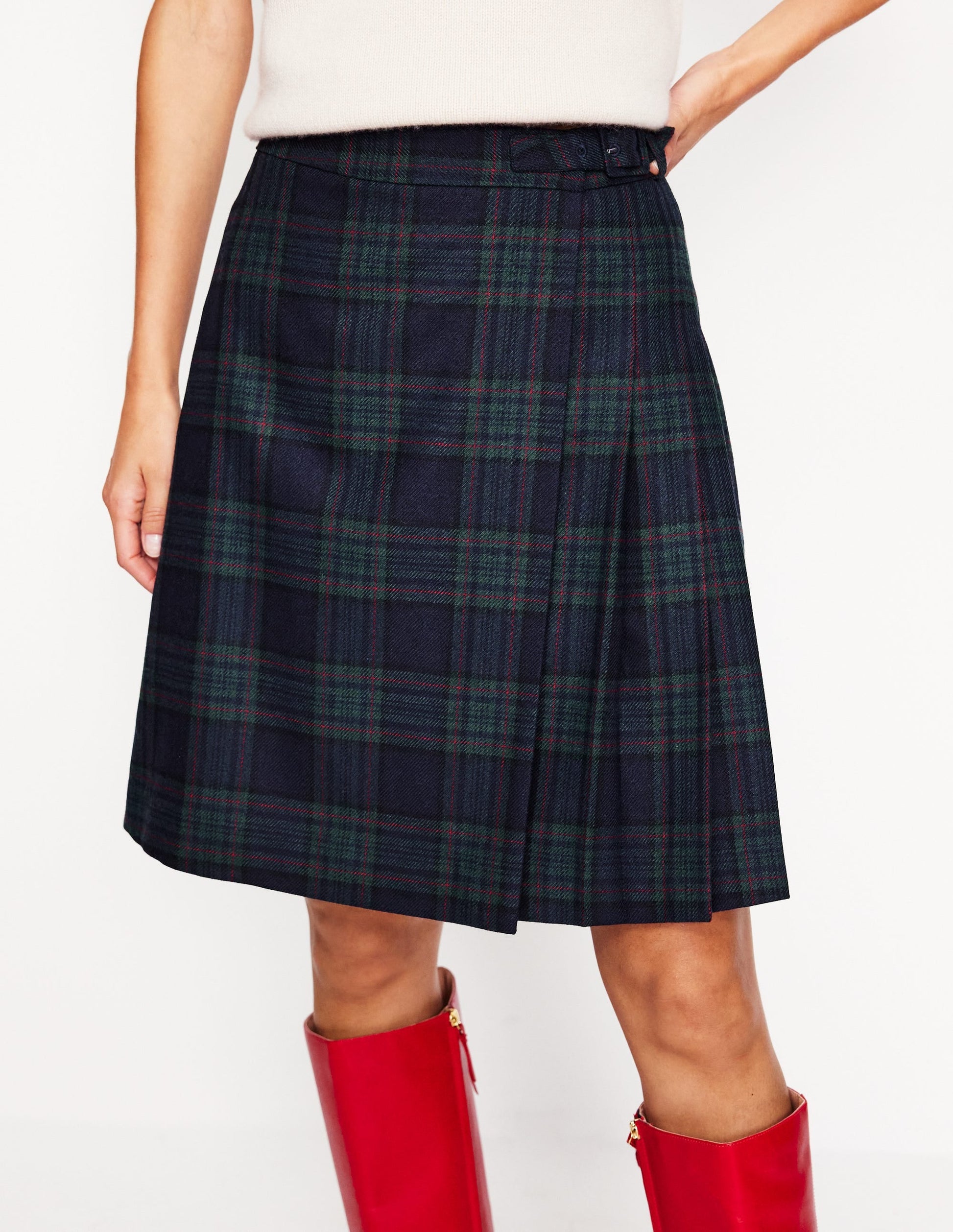 Helen Buckled Kilt-Navy and Green Check-4
