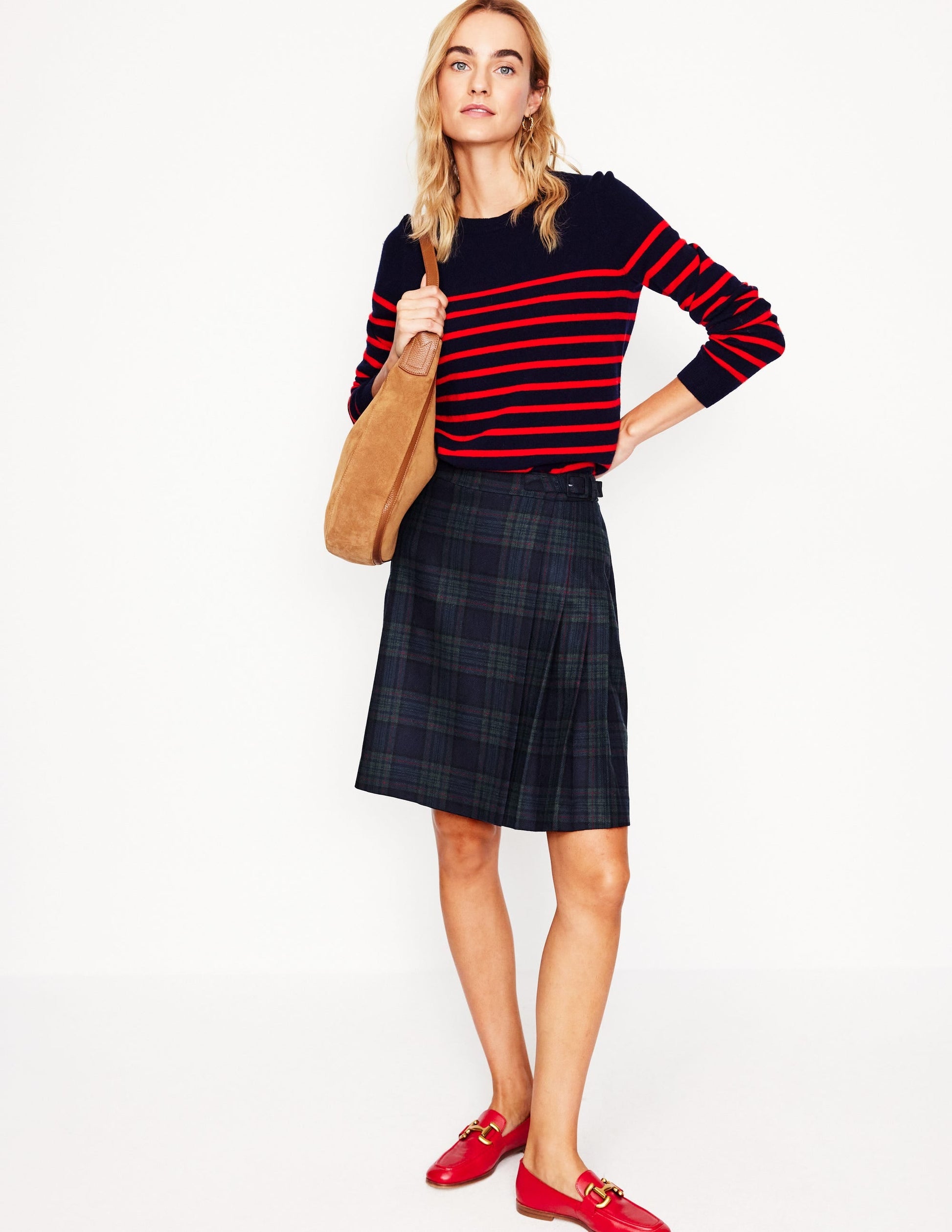 Helen Buckled Kilt-Navy and Green Check-5