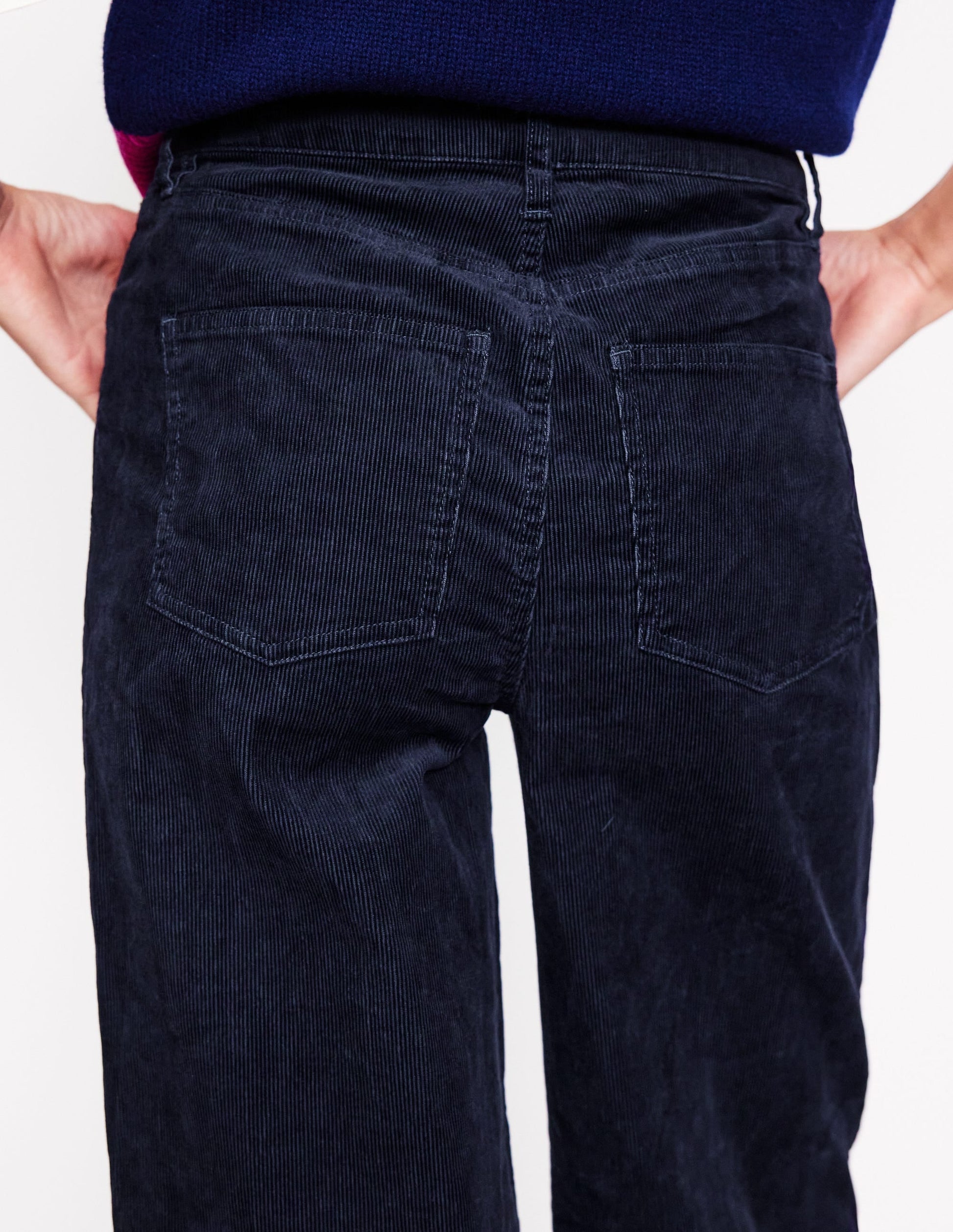 5 Pocket Cord Wide Jeans-Navy-2