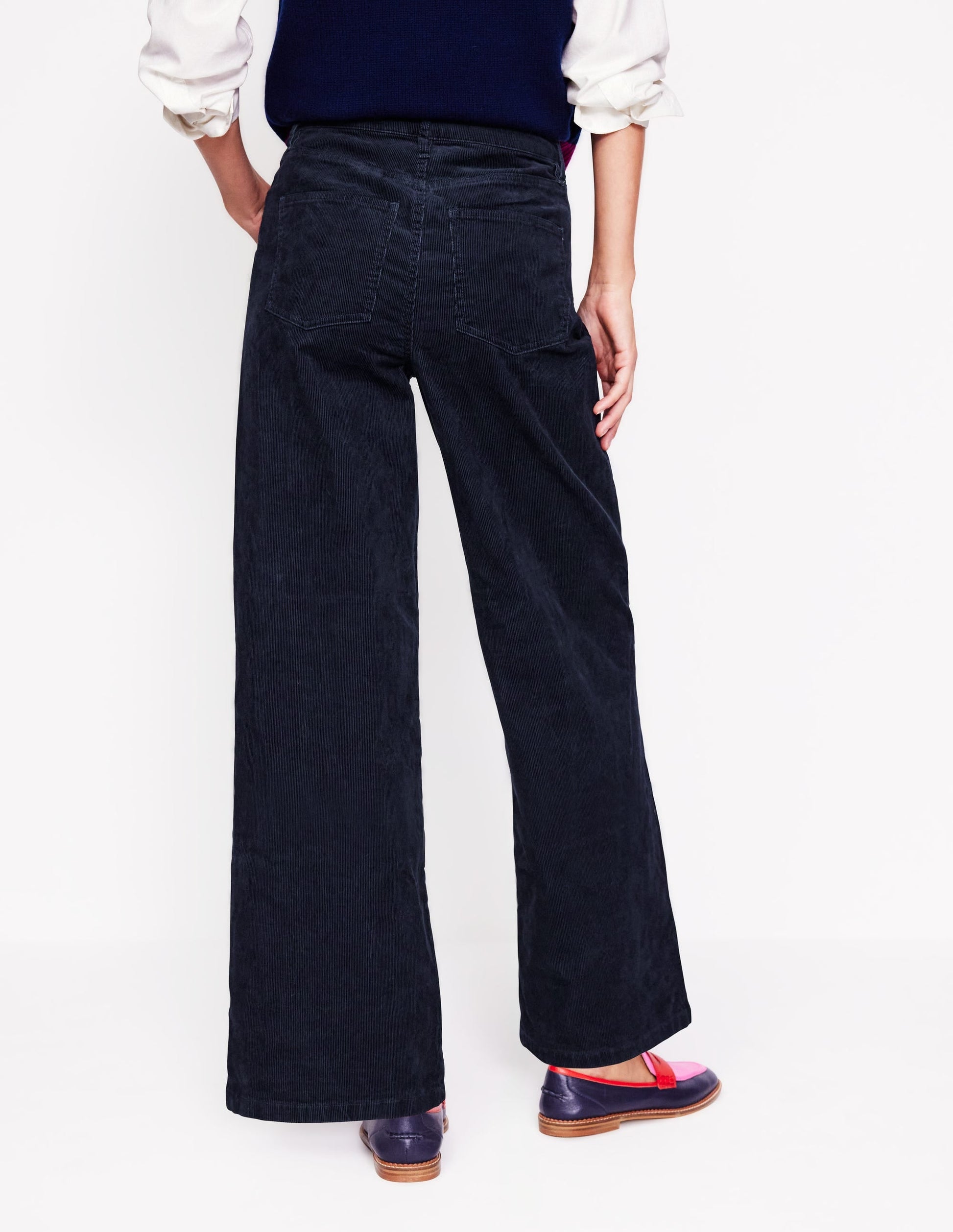 5 Pocket Cord Wide Jeans-Navy-3