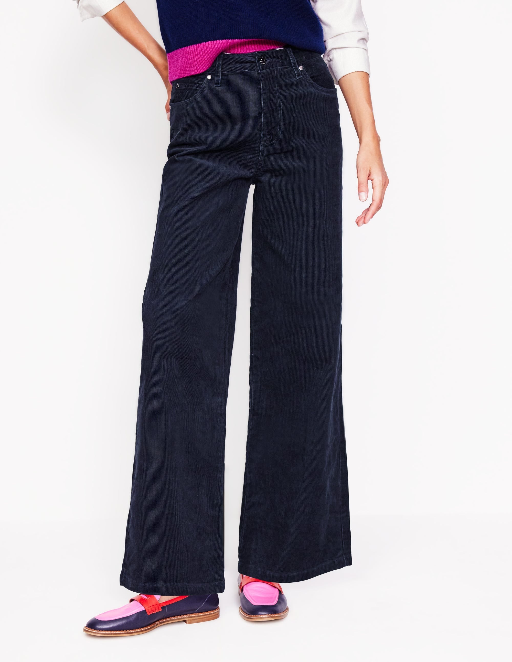 5 Pocket Cord Wide Jeans-Navy - Image 4