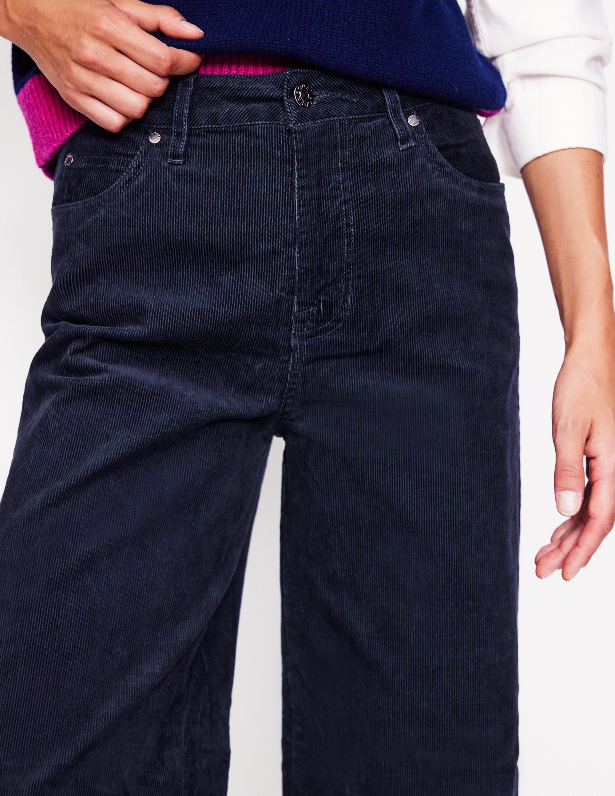5 Pocket Cord Wide Jeans-Navy - Image 5
