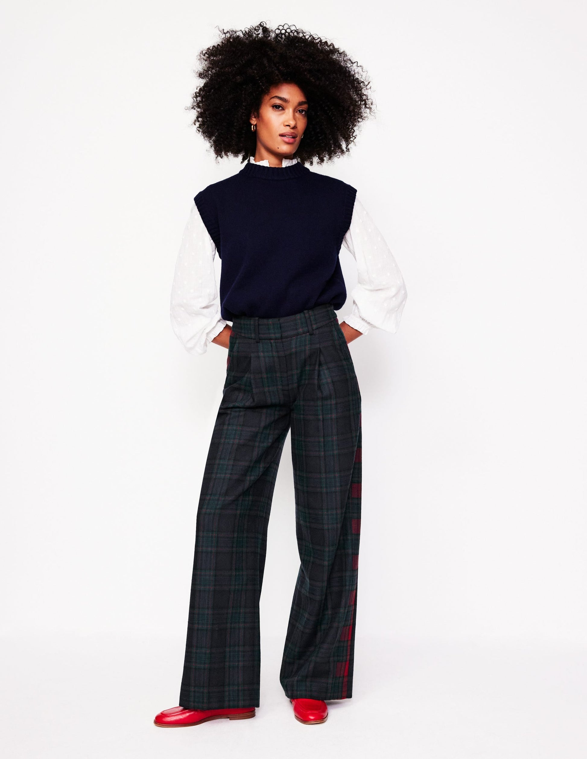 Chiswick Wool-Blend Trousers-Navy and Green Check-1