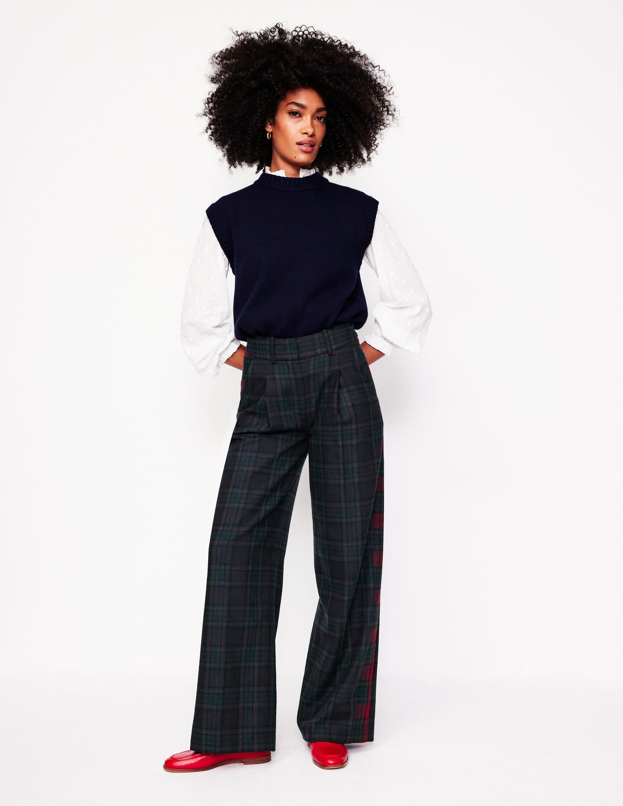 Chiswick Wool-Blend Trousers-Navy and Green Check - Image 1