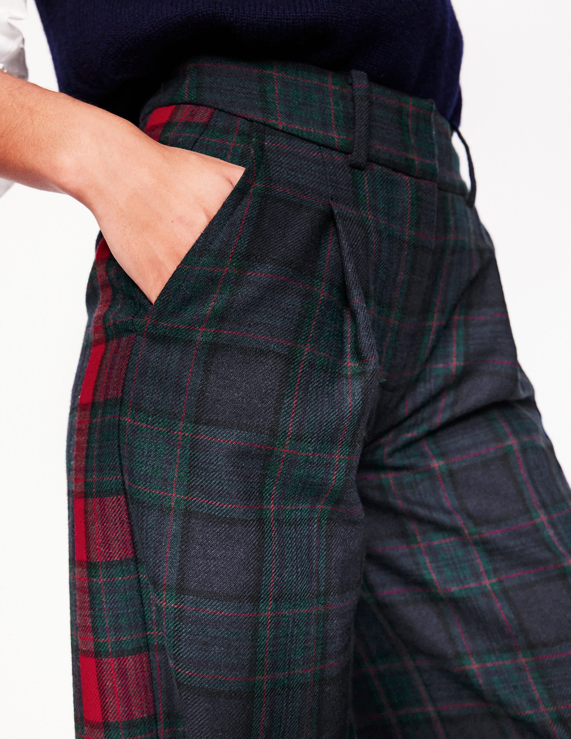 Chiswick Wool-Blend Trousers-Navy and Green Check - Image 2