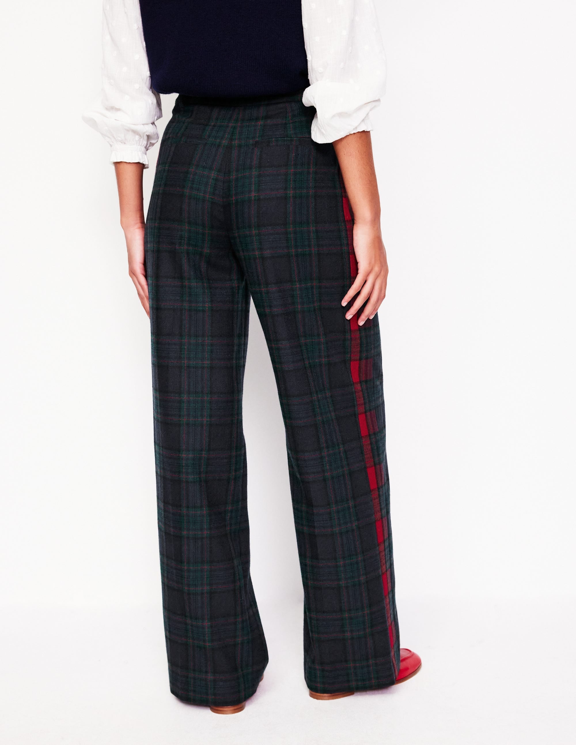 Chiswick Wool-Blend Trousers-Navy and Green Check - Image 3