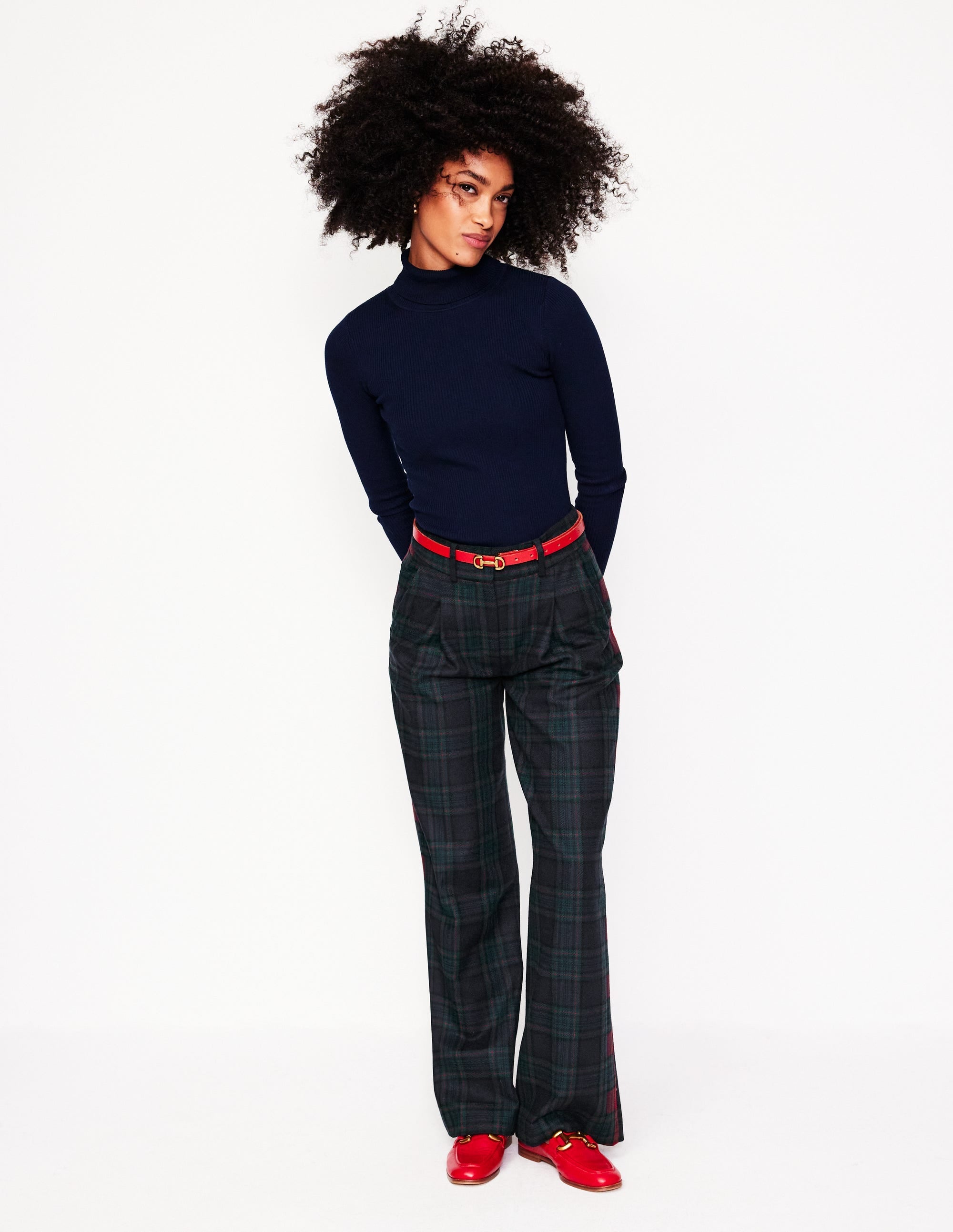 Chiswick Wool-Blend Trousers-Navy and Green Check - Image 6