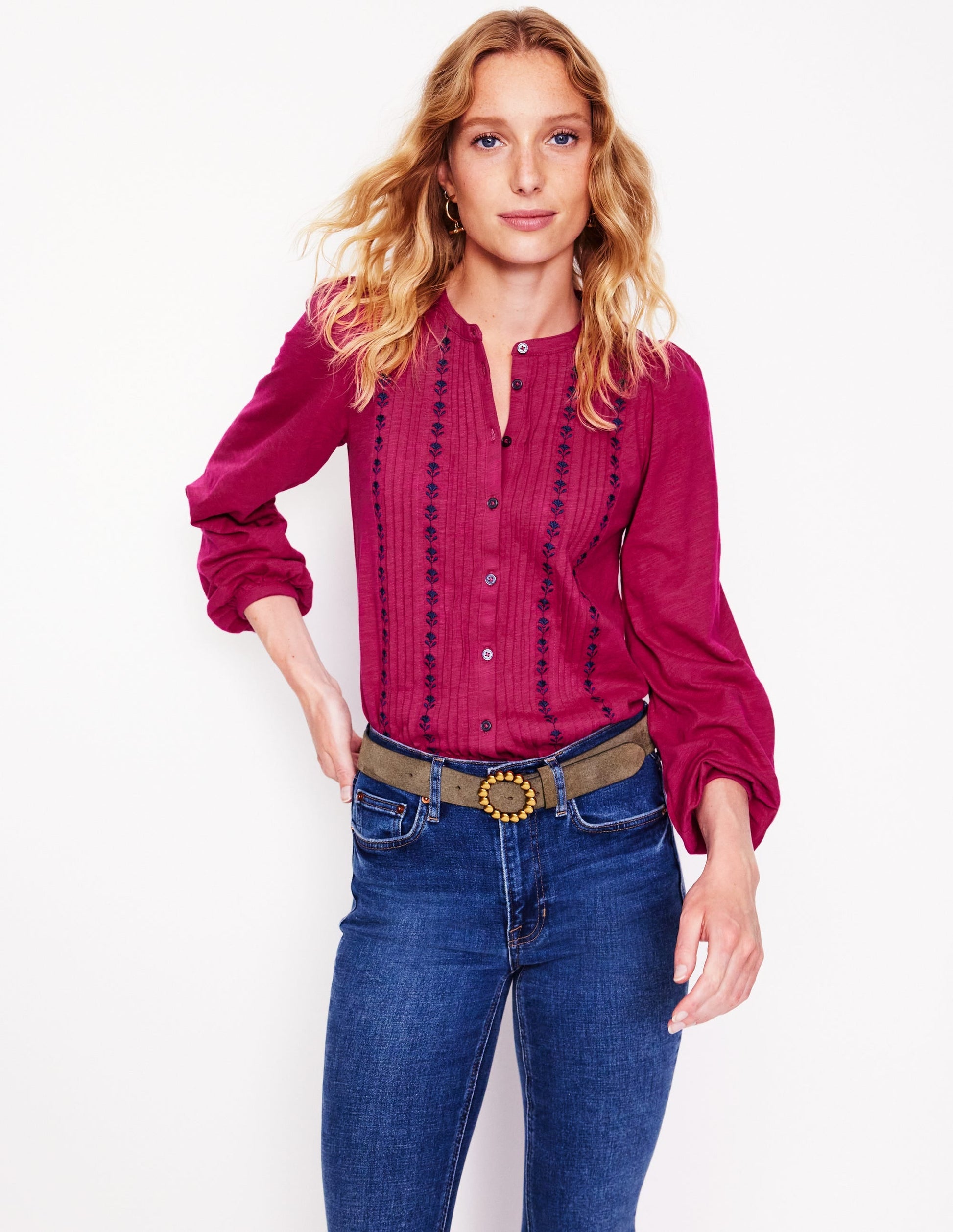 Marina Embroidered Shirt-Cherry Jam-4