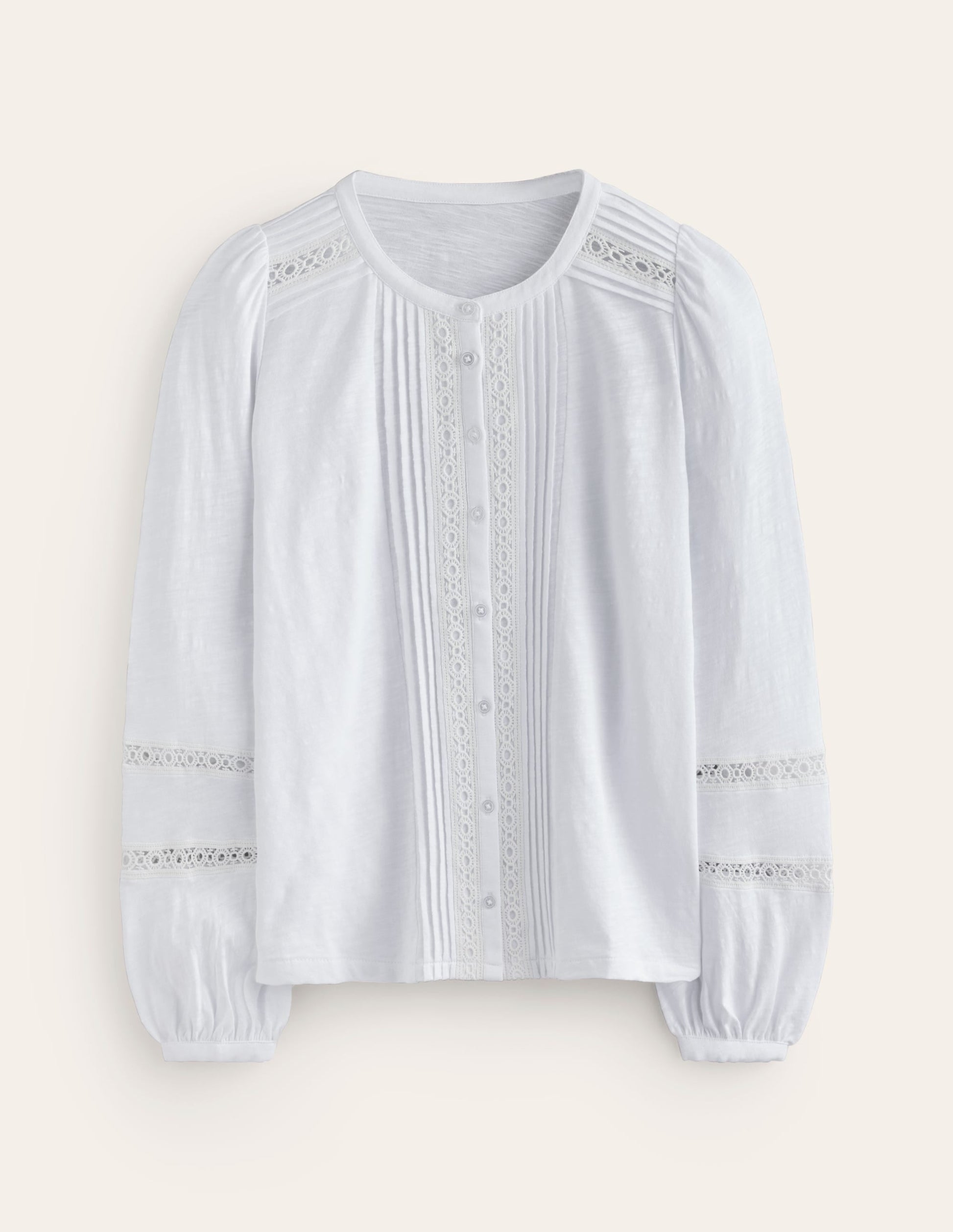 Marina Embroidered Shirt-White, Lace Trim-5
