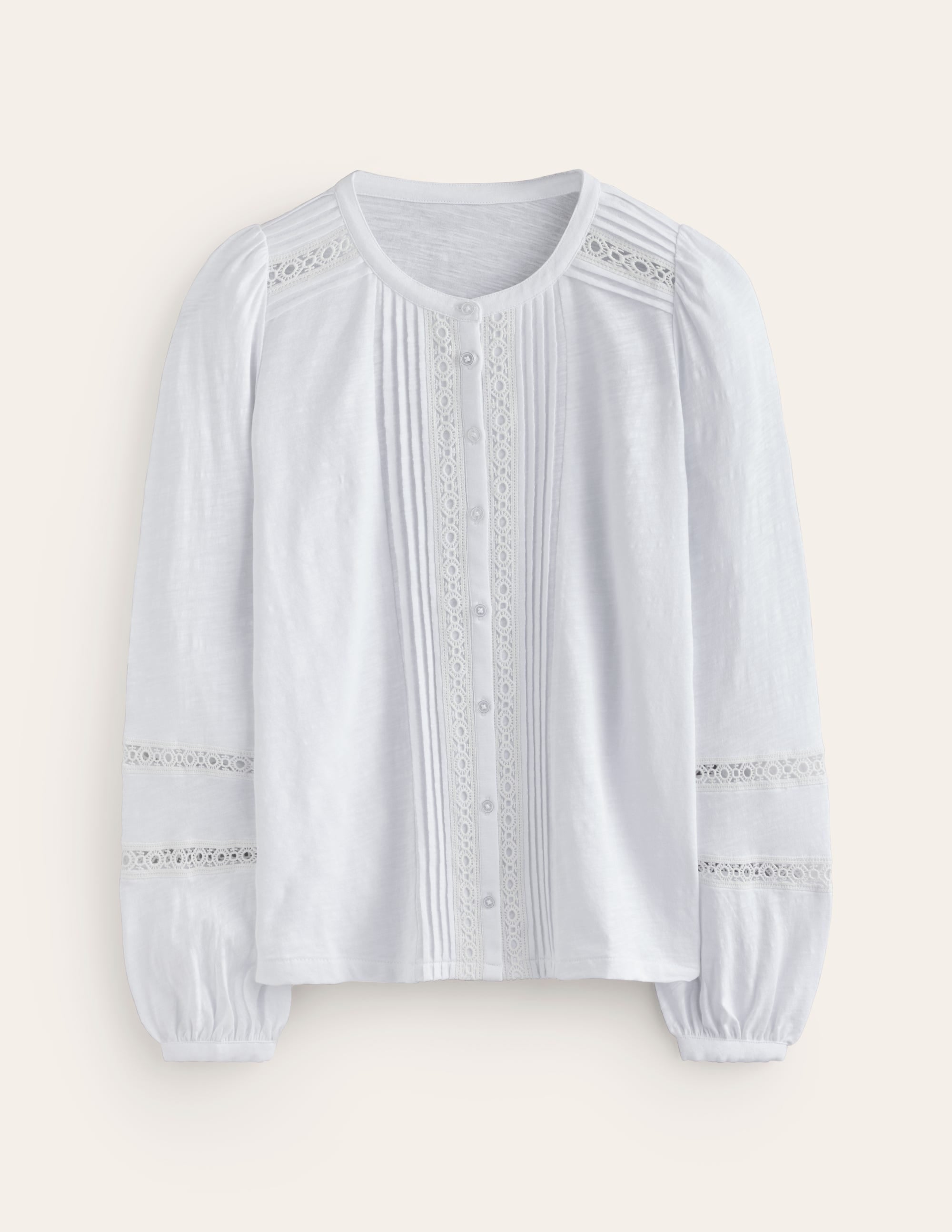 Marina Embroidered Shirt-White, Lace Trim - Image 5