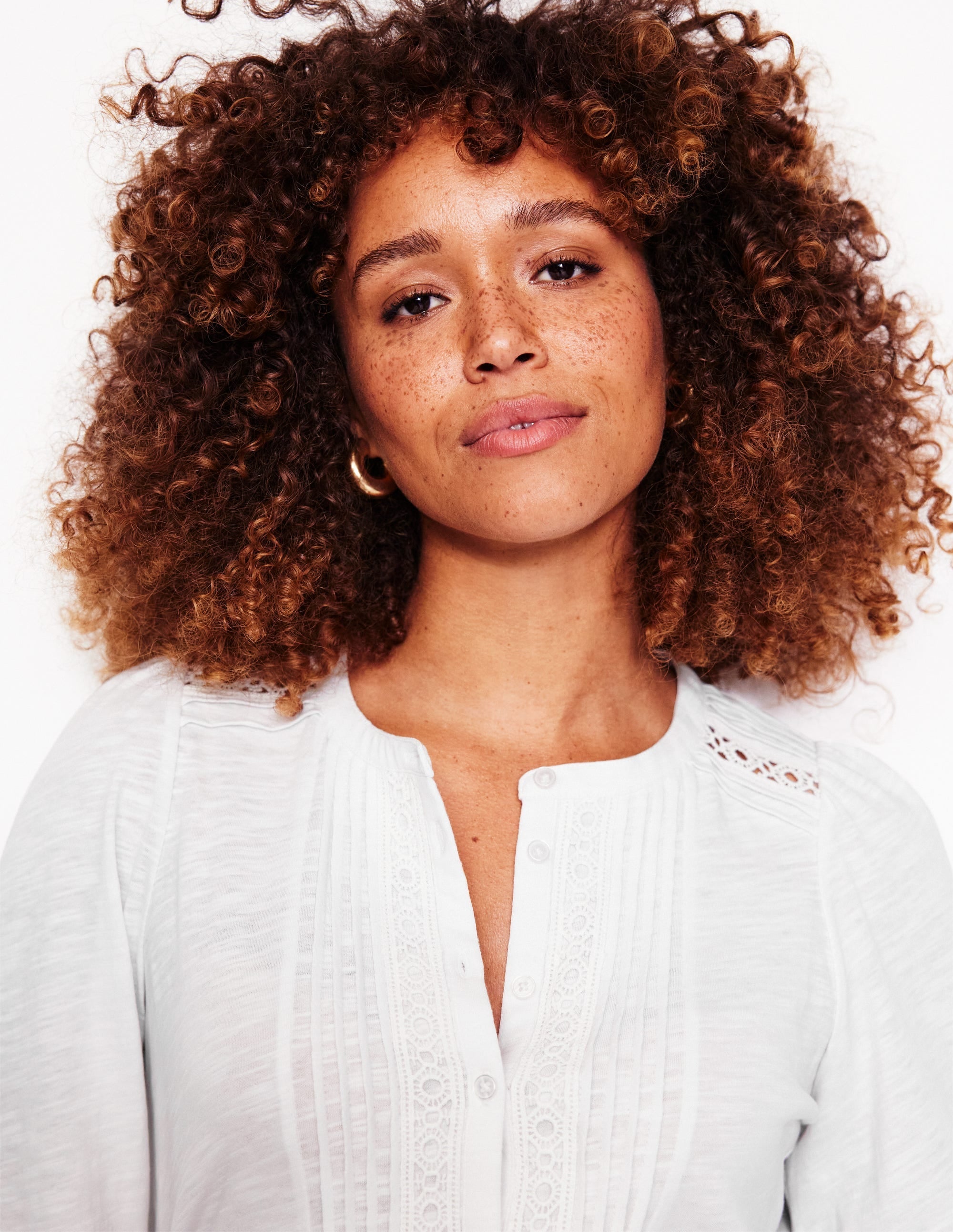 Marina Embroidered Shirt-White, Lace Trim - Image 2