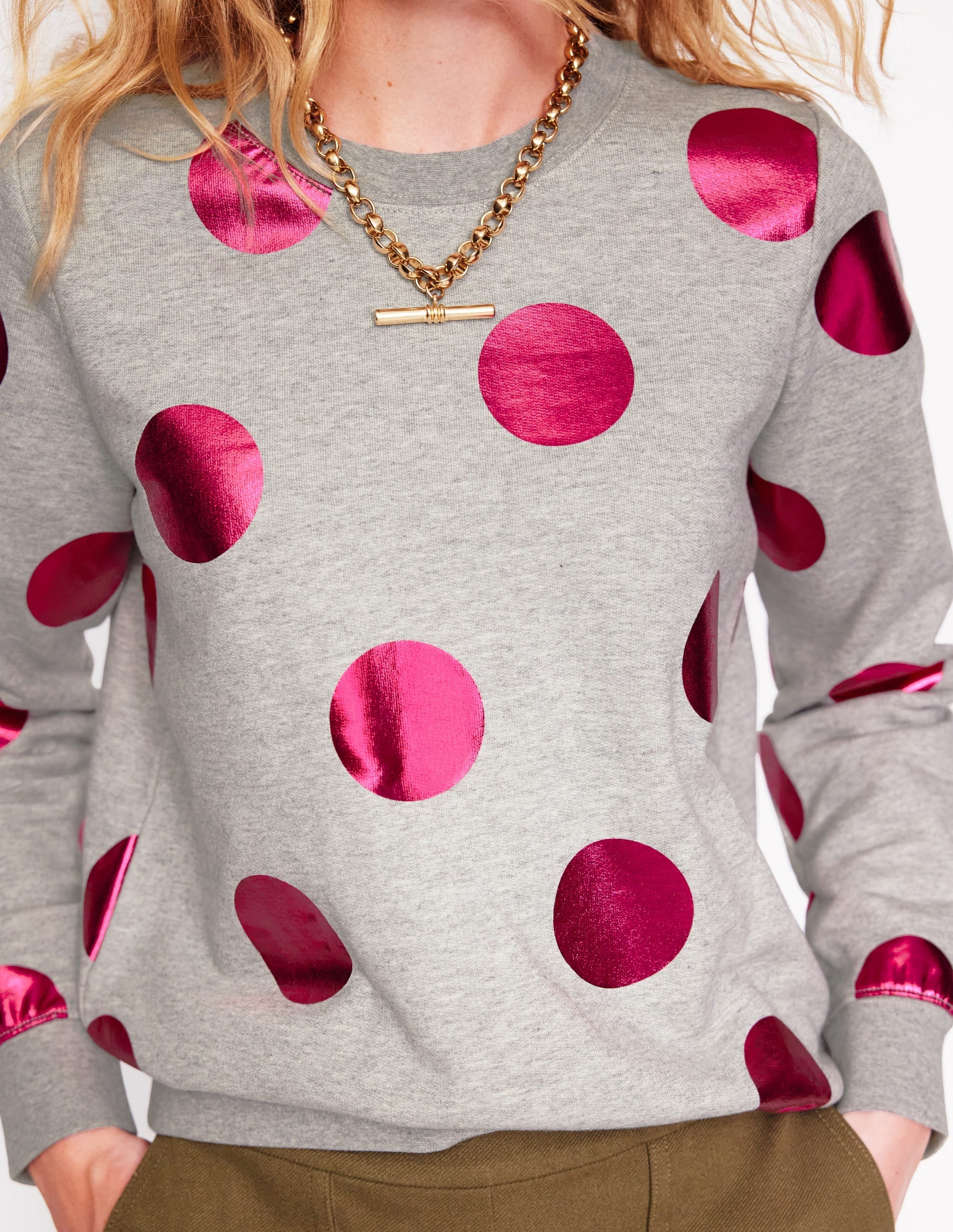 Hannah Printed Sweatshirt-Grey Marl, Pink Spot - Image 2