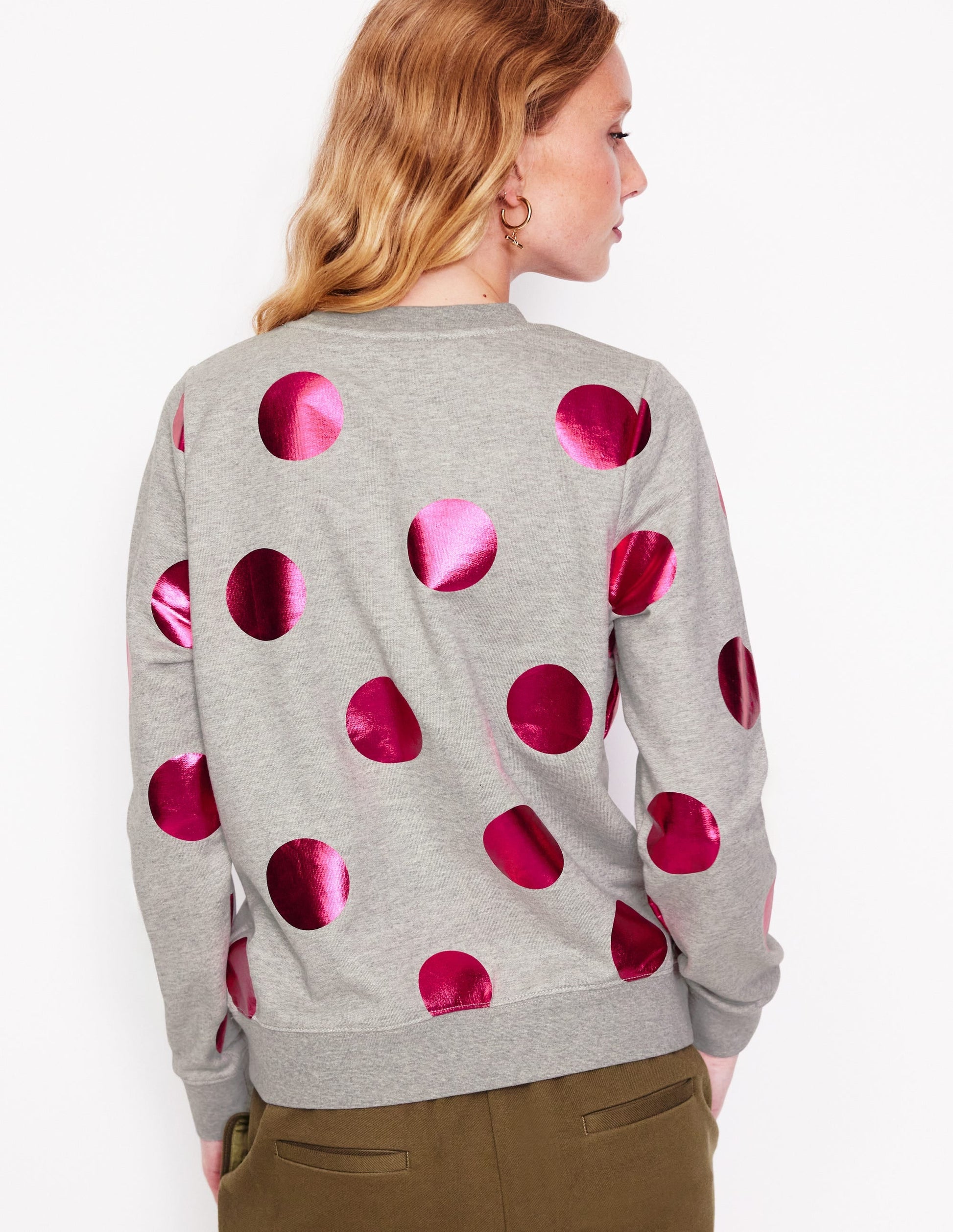 Hannah Printed Sweatshirt-Grey Marl, Pink Spot-3